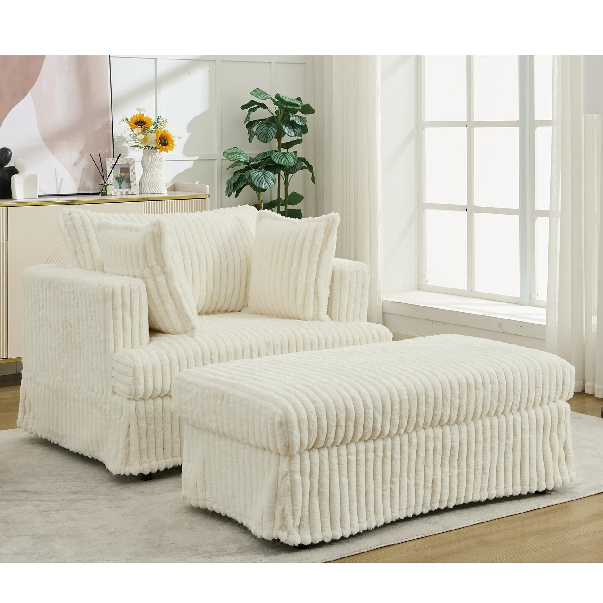 Chaise longue en velours côtelé surdimensionnée avec pouf (47.7)