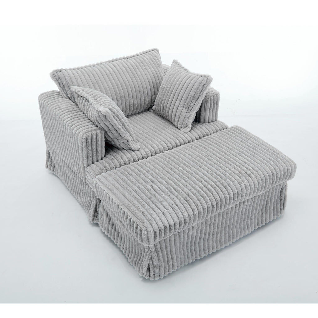 Chaise longue en velours côtelé surdimensionnée avec pouf (47.7)
