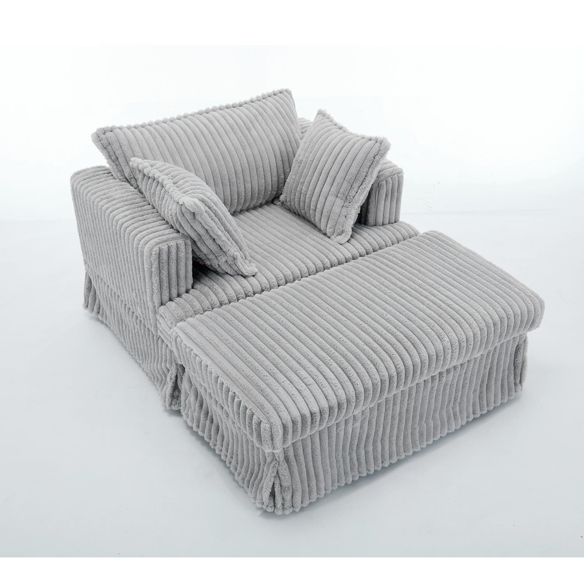Chaise longue en velours côtelé surdimensionnée avec pouf (47.7)