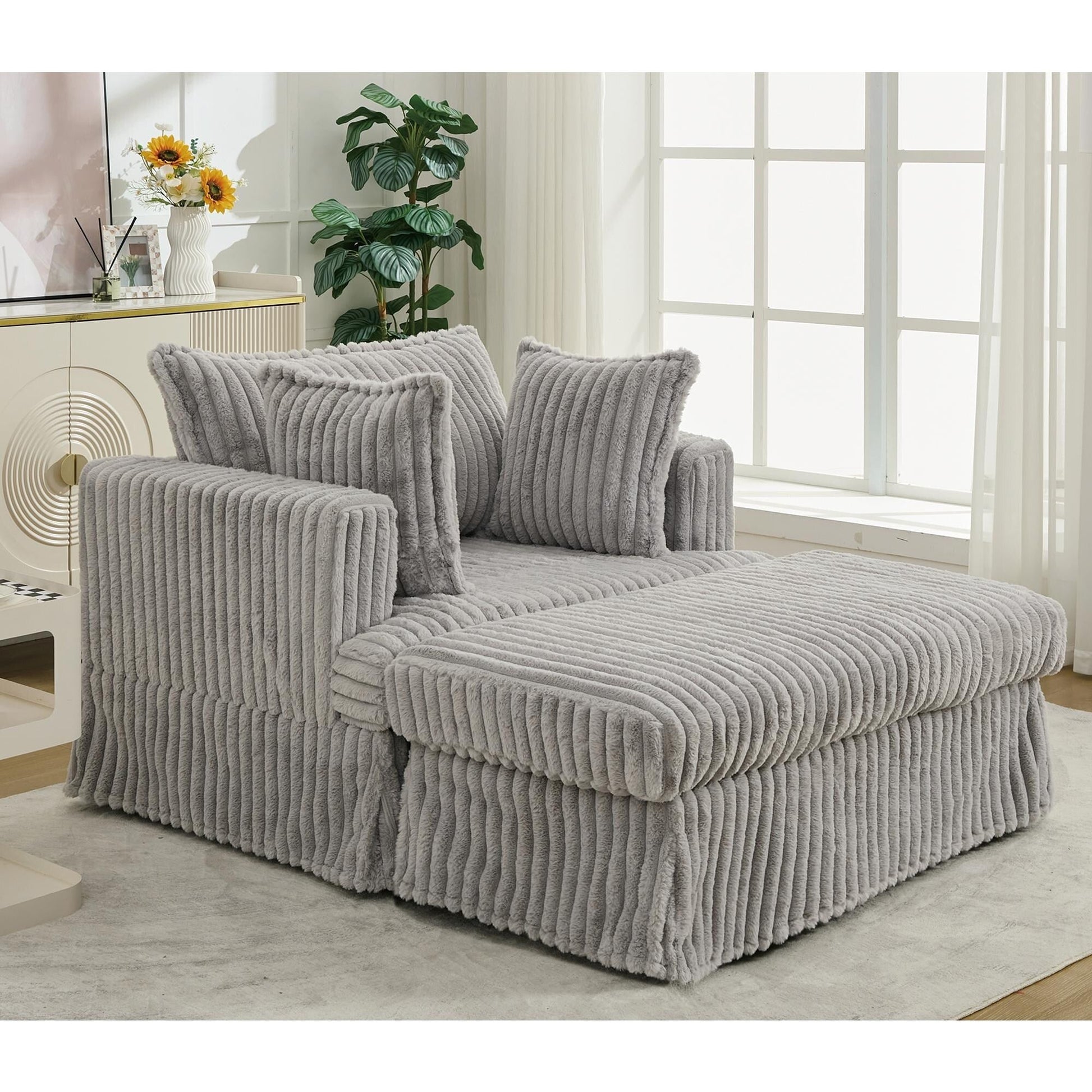Chaise longue en velours côtelé surdimensionnée avec pouf (47.7)