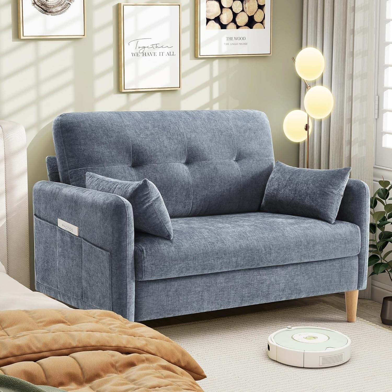 Canapé 2 places en chenille 47 pouces - Canapé pour petit espace avec housse et coussin amovibles, parfait pour appartement/chambre d'étudiant.