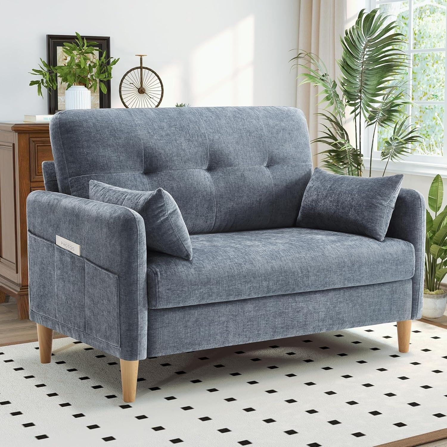 Canapé 2 places en chenille 47 pouces - Canapé pour petit espace avec housse et coussin amovibles, parfait pour appartement/chambre d'étudiant.