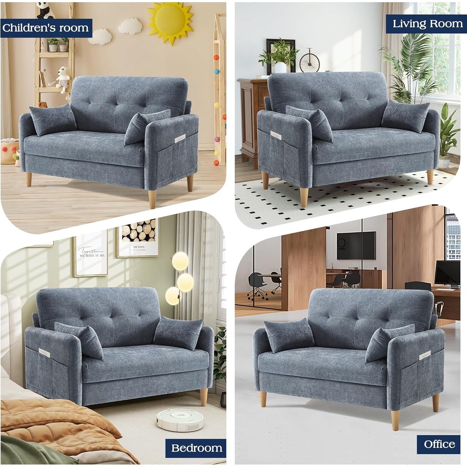 Canapé 2 places en chenille 47 pouces - Canapé pour petit espace avec housse et coussin amovibles, parfait pour appartement/chambre d'étudiant.