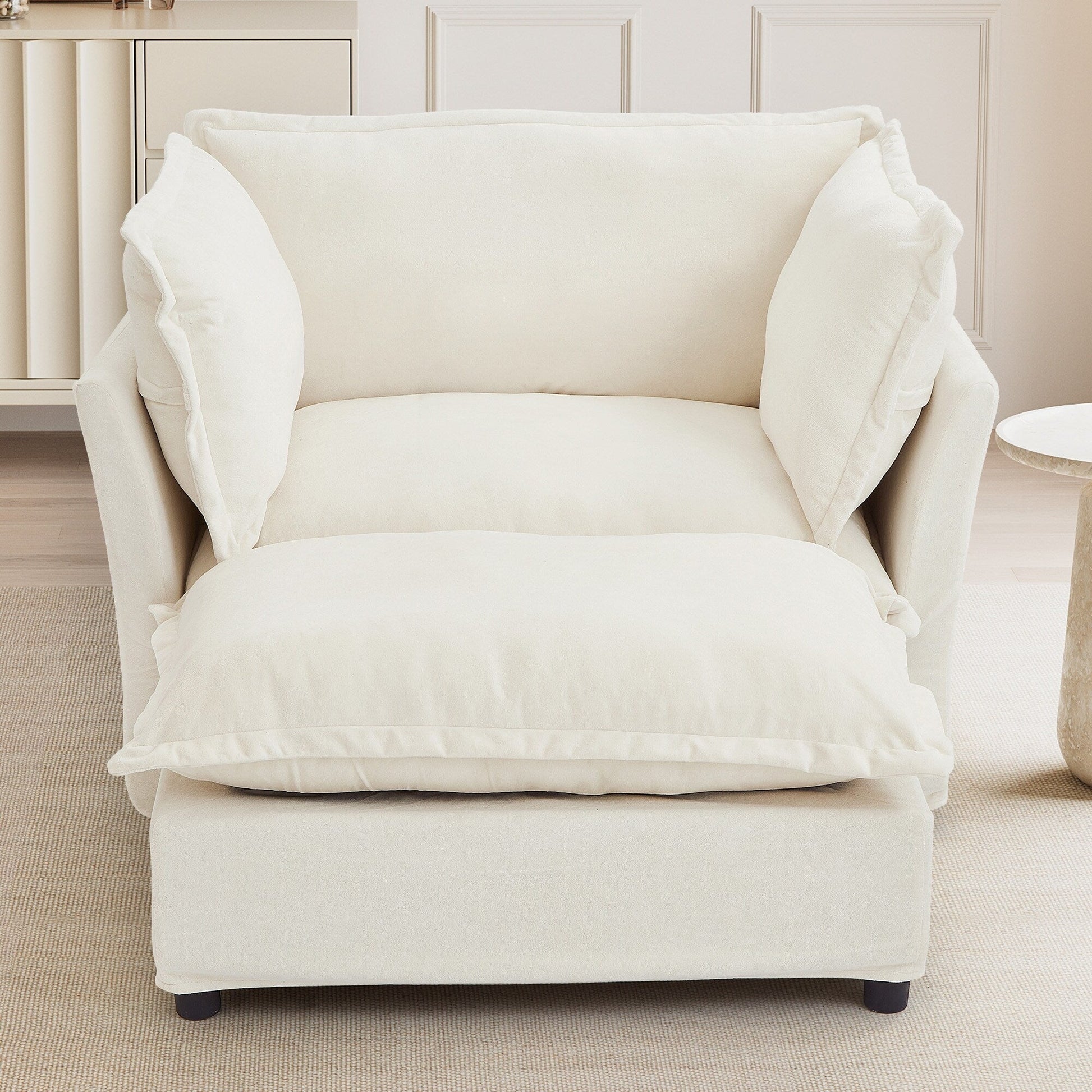Canapé-fauteuil moderne avec pouf (47 pouces) - Fauteuil de salon rembourré, large assise, accoudoirs incurvés et coussins moelleux pour salon