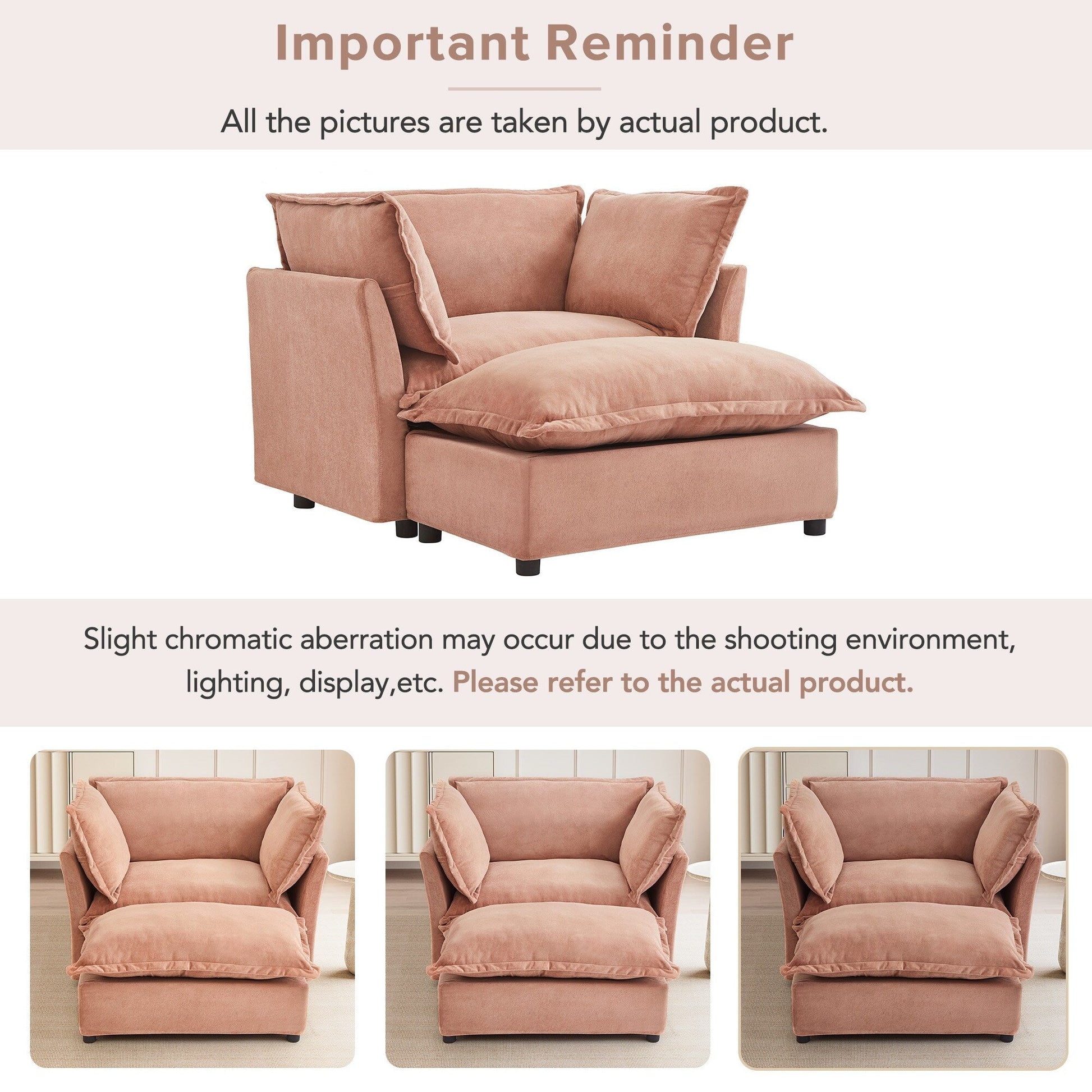 Canapé-fauteuil moderne avec pouf (47 pouces) - Fauteuil de salon rembourré, large assise, accoudoirs incurvés et coussins moelleux pour salon
