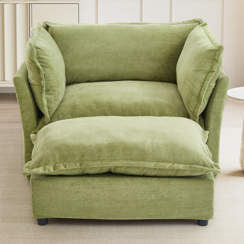 Canapé-fauteuil moderne avec pouf (47 pouces) - Fauteuil de salon rembourré, large assise, accoudoirs incurvés et coussins moelleux pour salon