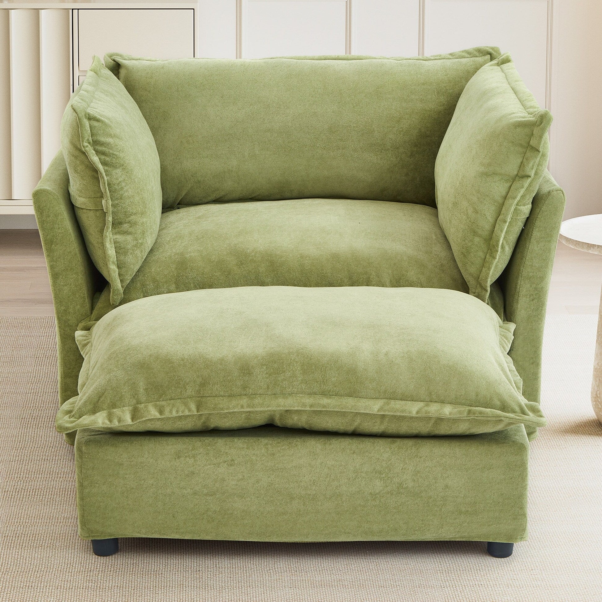 Canapé-fauteuil moderne avec pouf (47 pouces) - Fauteuil de salon rembourré, large assise, accoudoirs incurvés et coussins moelleux pour salon