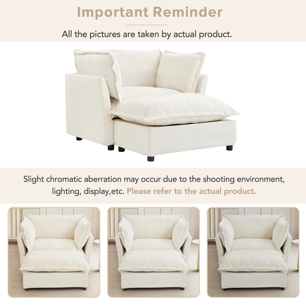 Canapé-fauteuil moderne avec pouf (47 pouces) - Fauteuil de salon rembourré, large assise, accoudoirs incurvés et coussins moelleux pour salon