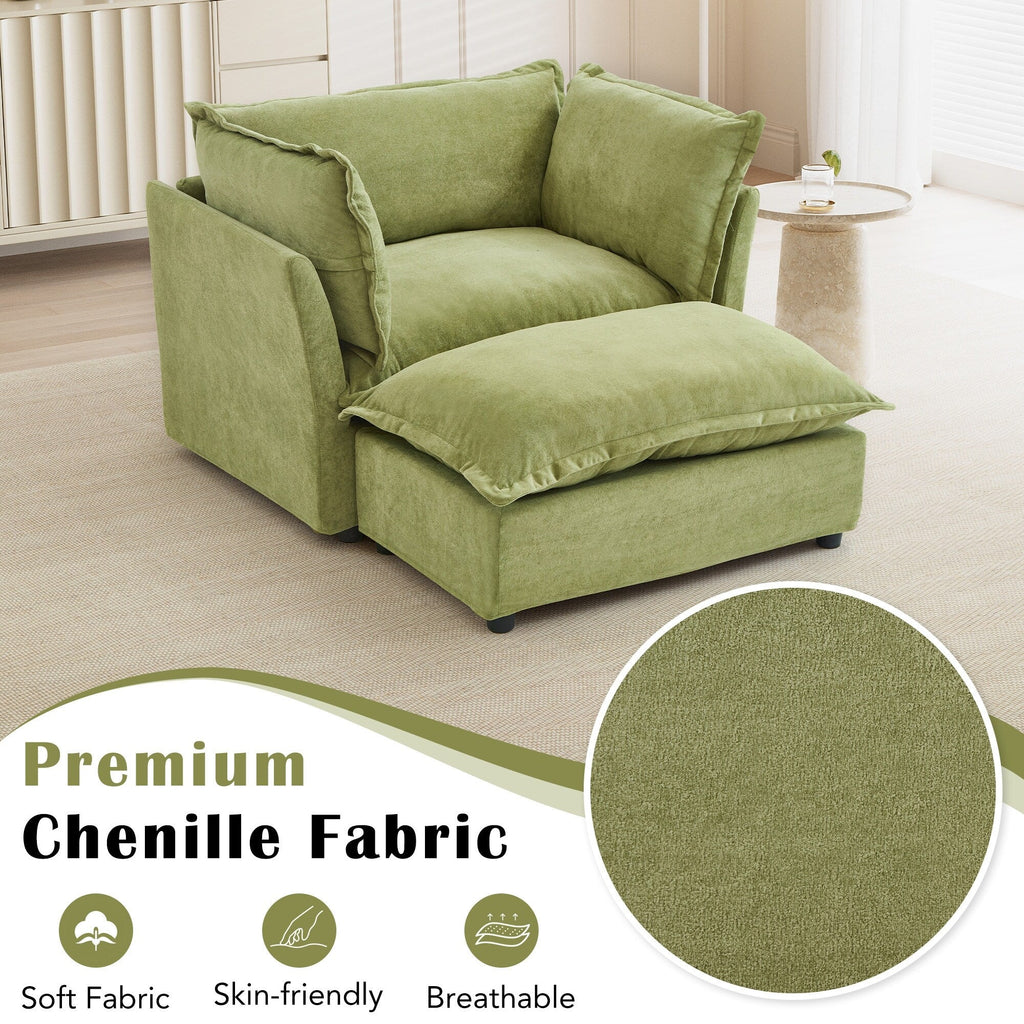 Canapé-fauteuil moderne avec pouf (47 pouces) - Fauteuil de salon rembourré, large assise, accoudoirs incurvés et coussins moelleux pour salon