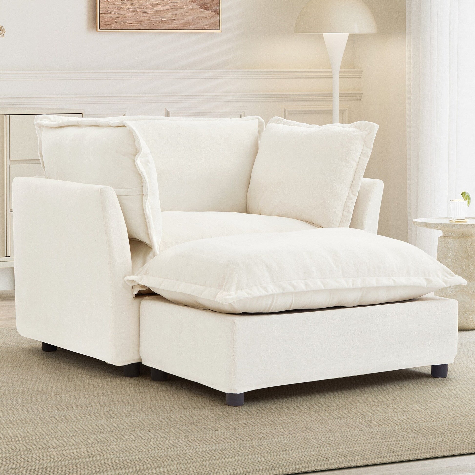 Canapé-fauteuil moderne avec pouf (47 pouces) - Fauteuil de salon rembourré, large assise, accoudoirs incurvés et coussins moelleux pour salon