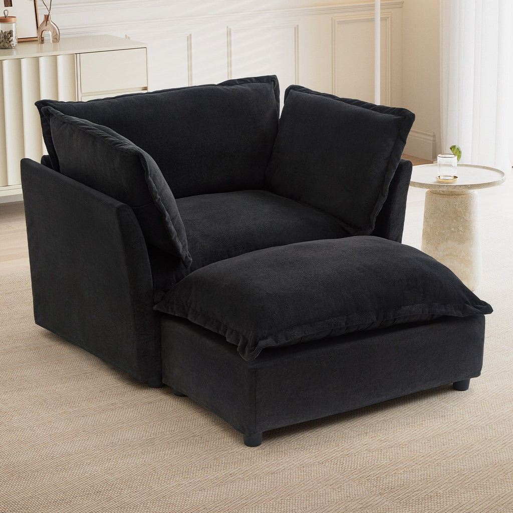 Canapé-fauteuil moderne avec pouf (47 pouces) - Fauteuil de salon rembourré, large assise, accoudoirs incurvés et coussins moelleux pour salon