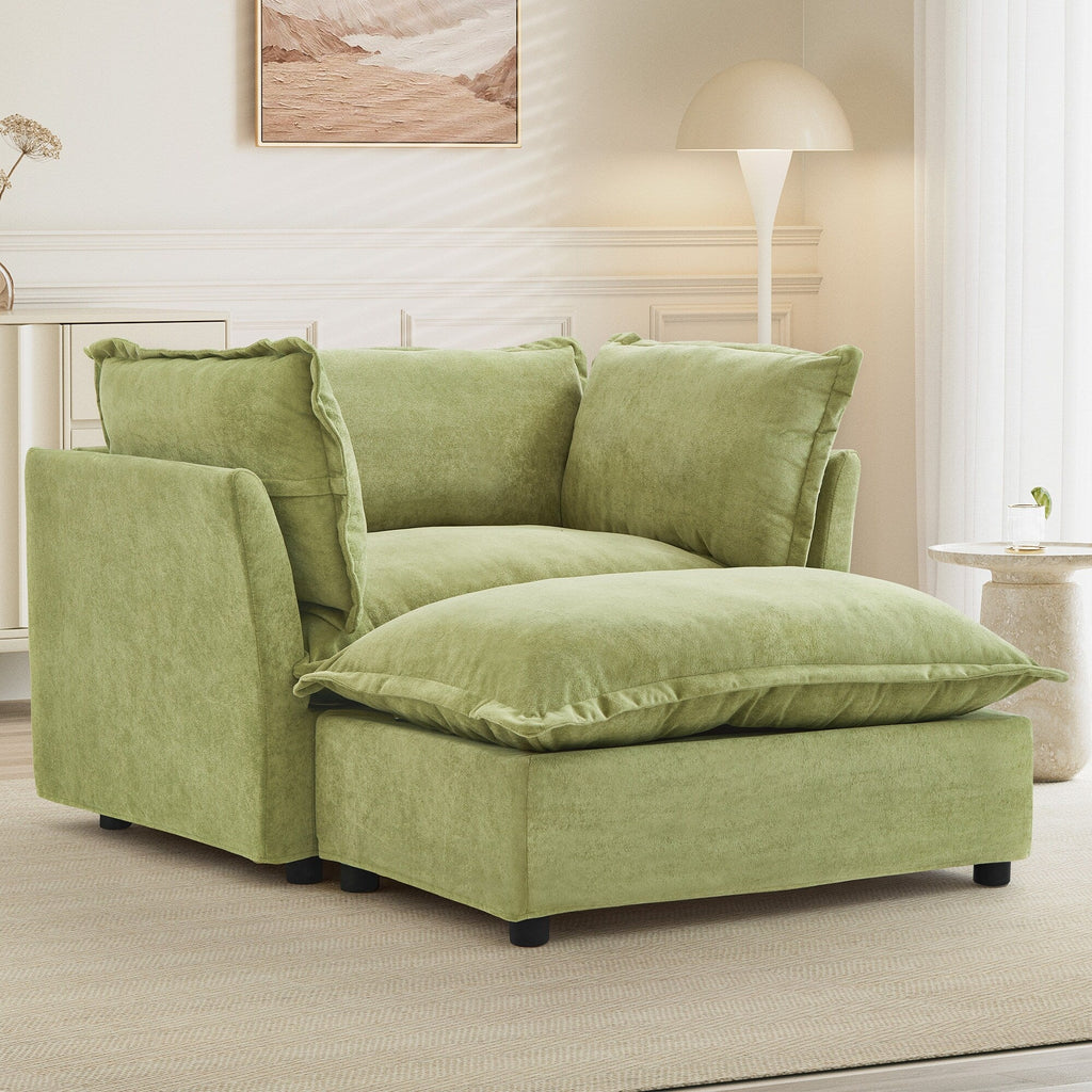 Canapé-fauteuil moderne avec pouf (47 pouces) - Fauteuil de salon rembourré, large assise, accoudoirs incurvés et coussins moelleux pour salon