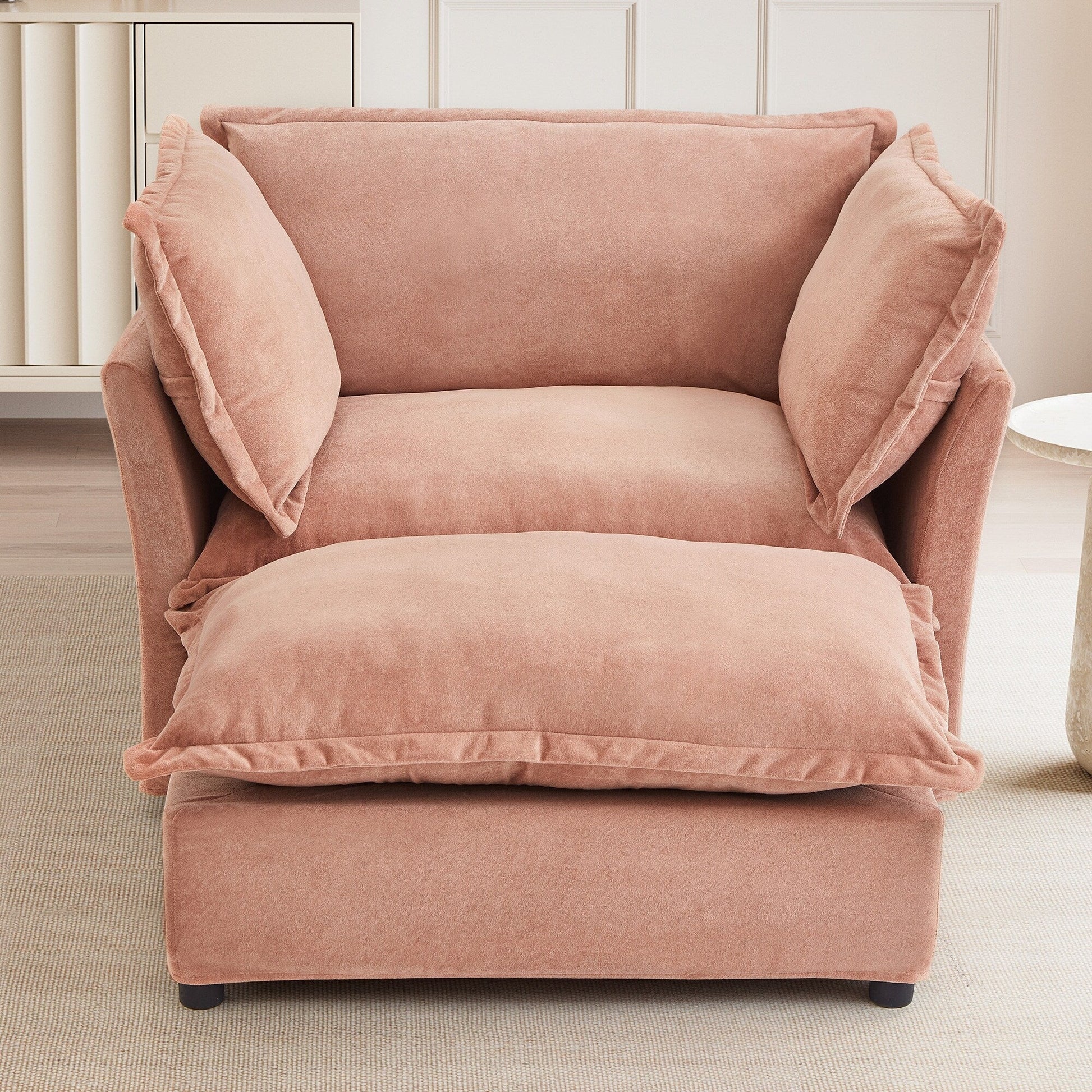 Canapé-fauteuil moderne avec pouf (47 pouces) - Fauteuil de salon rembourré, large assise, accoudoirs incurvés et coussins moelleux pour salon