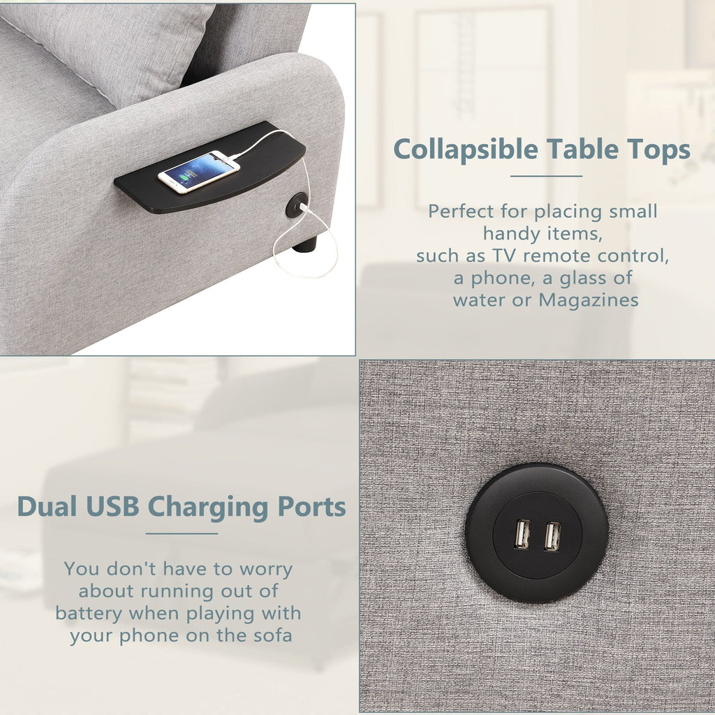 48.82-Seater Sleeper Sofa 3 in 1 with 2 Wing Table and USB Charge