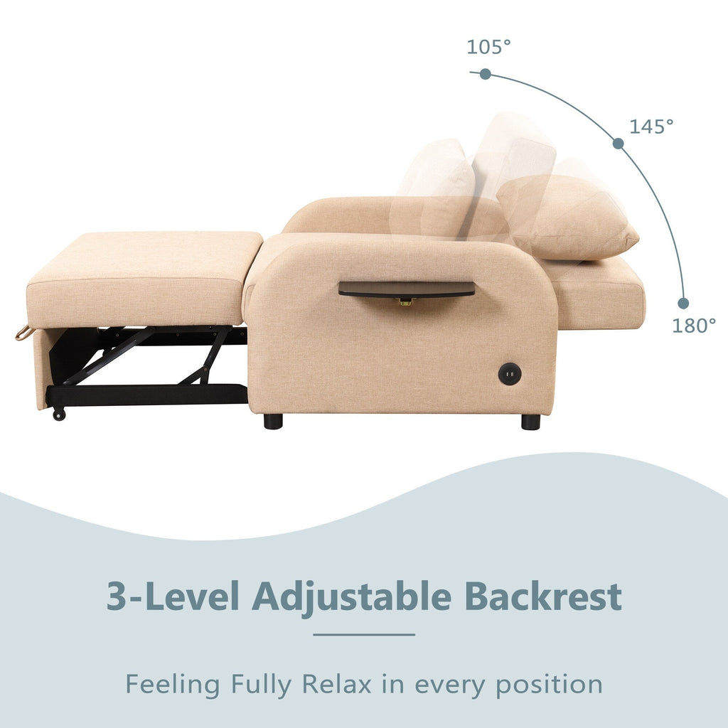 48.82-Seater Sleeper Sofa 3 in 1 with 2 Wing Table and USB Charge