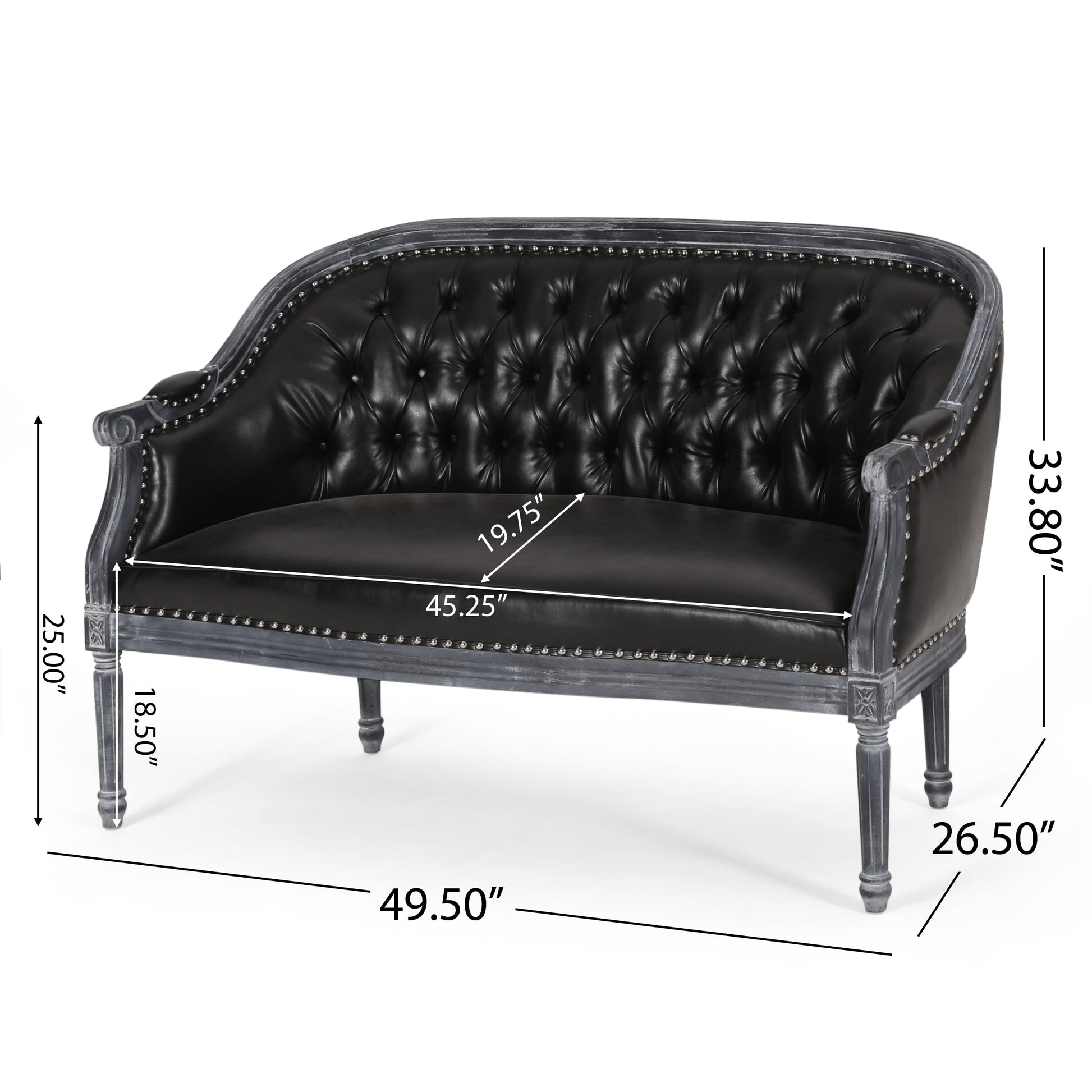 Canapé 2 places en simili cuir avec pieds tournés et clous décoratifs pour salon (49,5 pouces)