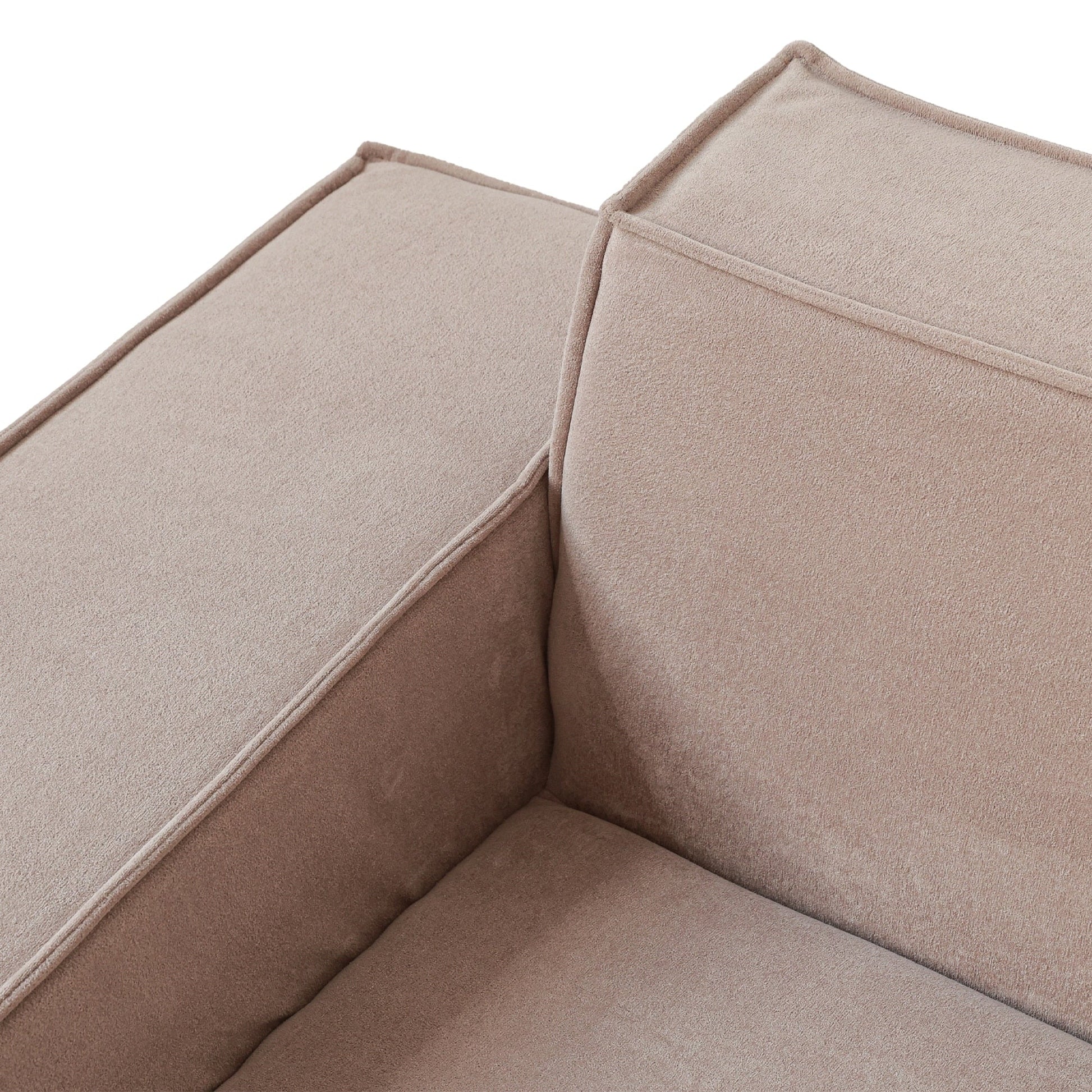 Canapé d'angle modulable en cordouroy pour 5 personnes avec plusieurs coussins