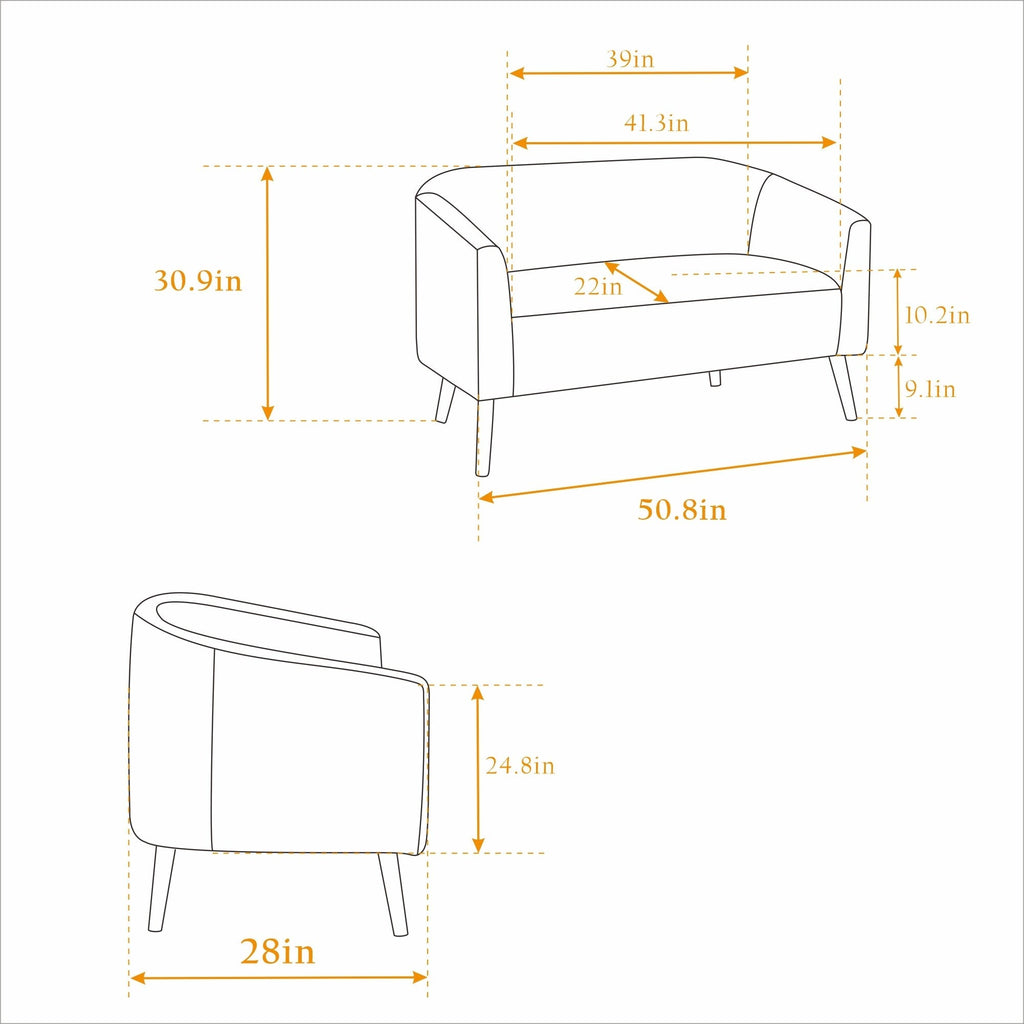 Canapé Loveseat Moderne 50.78, Canapé 2 Places en Tissu Cordouroy, Loveseat avec Pieds en Bois Naturel
