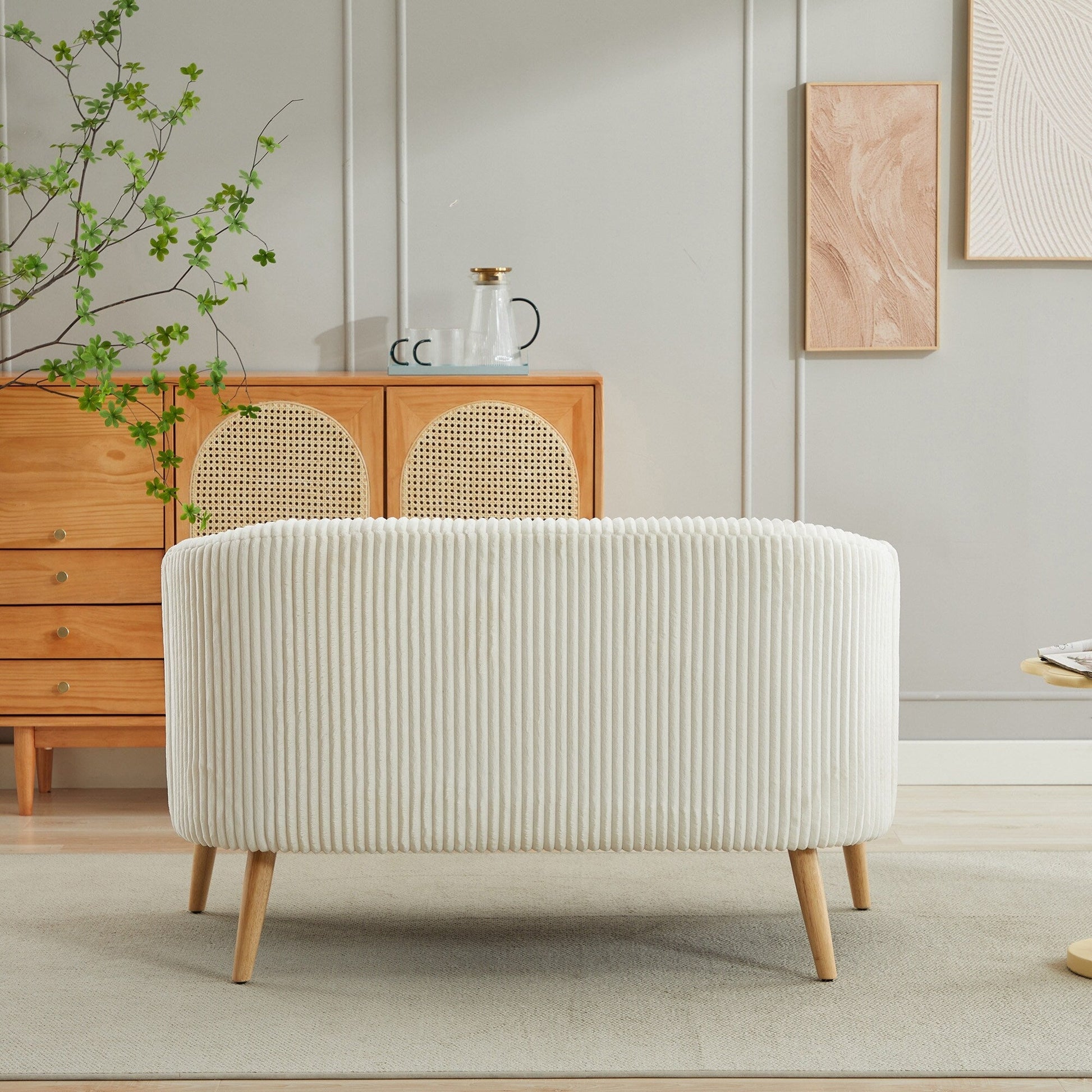 Canapé Loveseat Moderne 50.78, Canapé 2 Places en Tissu Cordouroy, Loveseat avec Pieds en Bois Naturel
