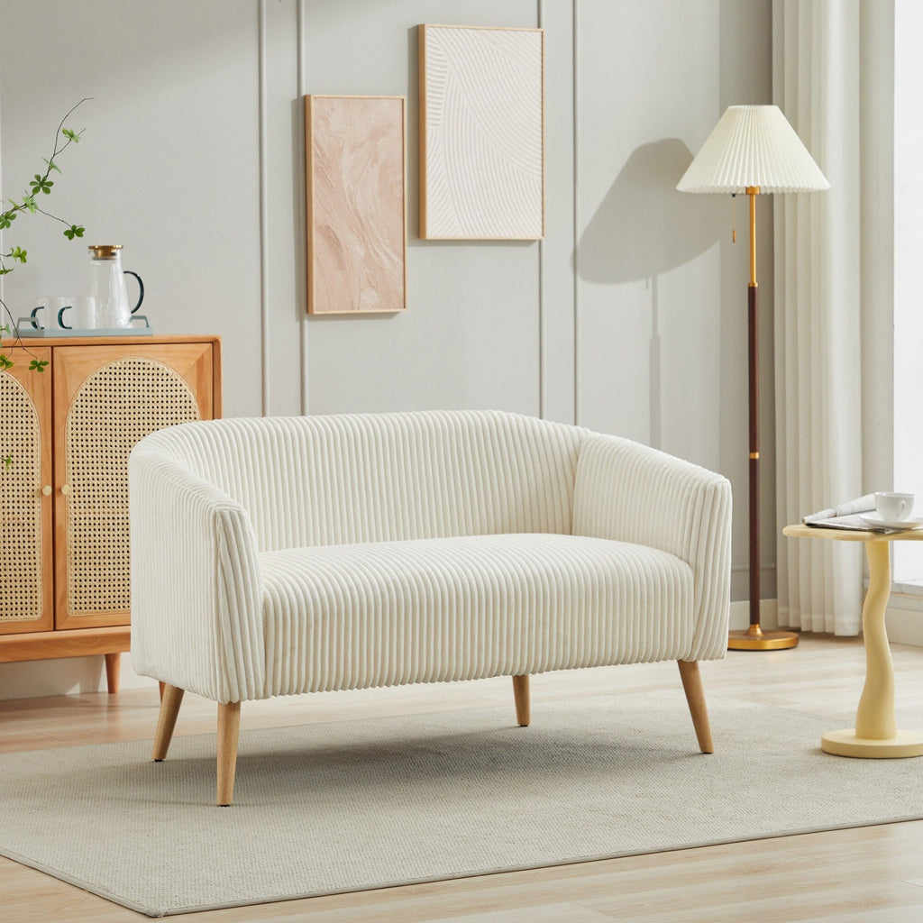 Canapé Loveseat Moderne 50.78, Canapé 2 Places en Tissu Cordouroy, Loveseat avec Pieds en Bois Naturel