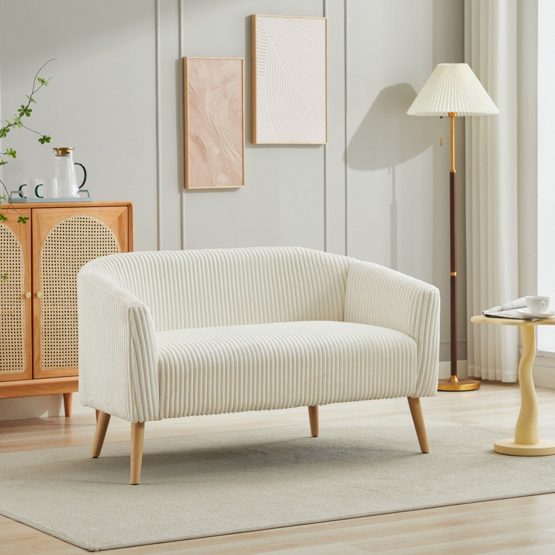 Canapé Loveseat Moderne 50.78, Canapé 2 Places en Tissu Cordouroy, Loveseat avec Pieds en Bois Naturel
