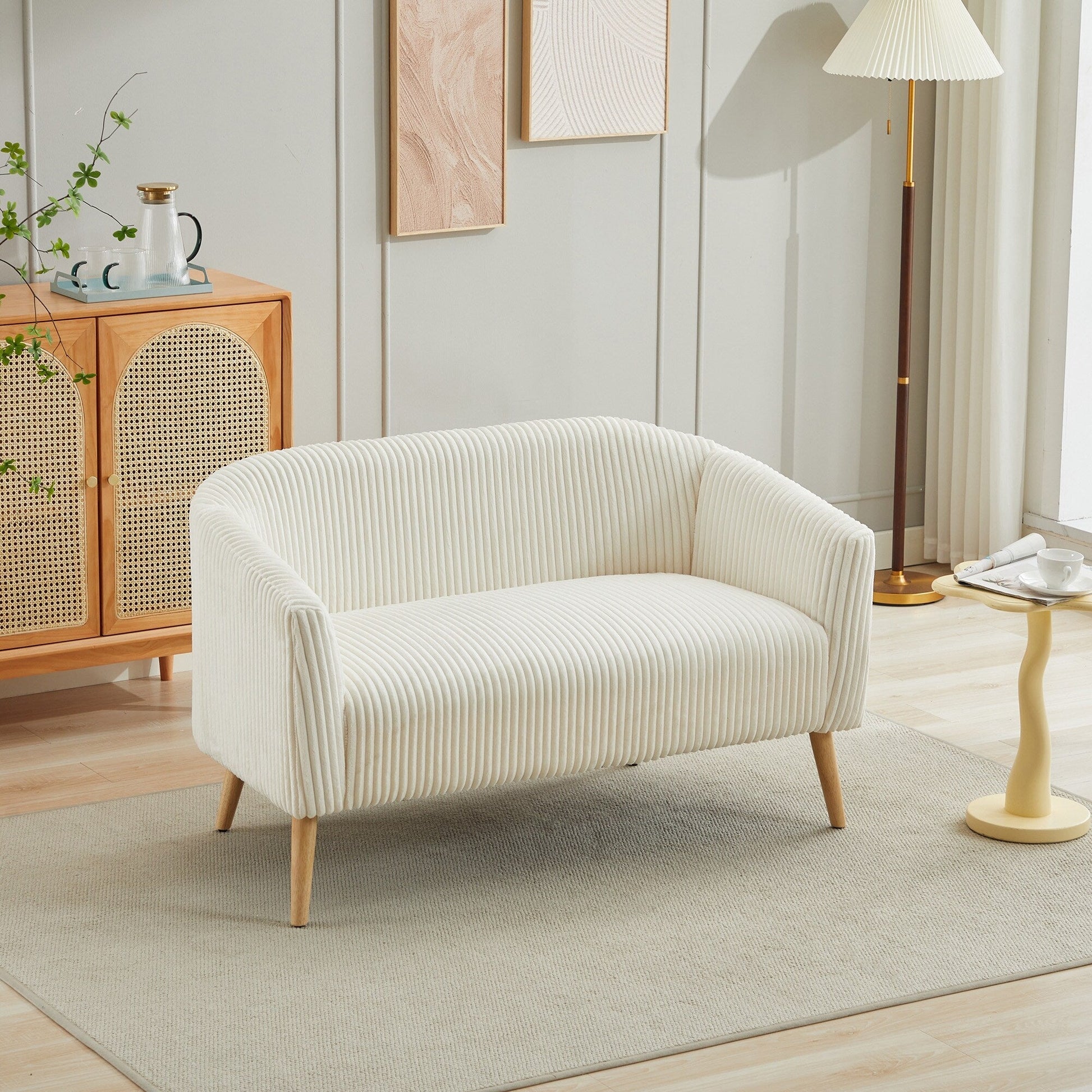 Canapé Loveseat Moderne 50.78, Canapé 2 Places en Tissu Cordouroy, Loveseat avec Pieds en Bois Naturel