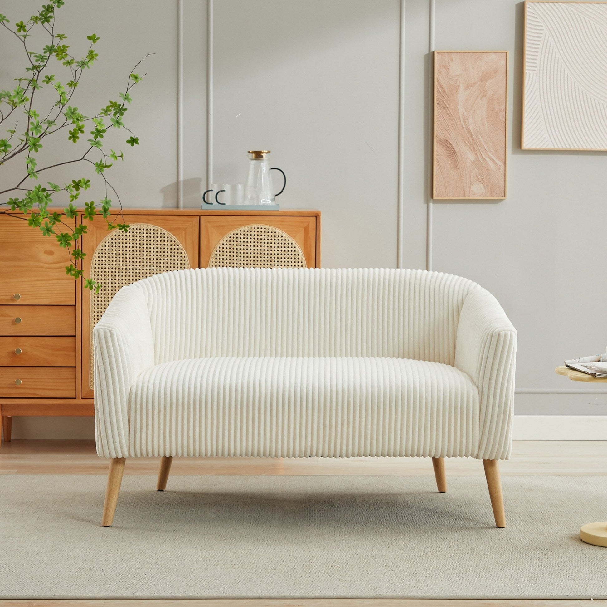 Canapé Loveseat Moderne 50.78, Canapé 2 Places en Tissu Cordouroy, Loveseat avec Pieds en Bois Naturel