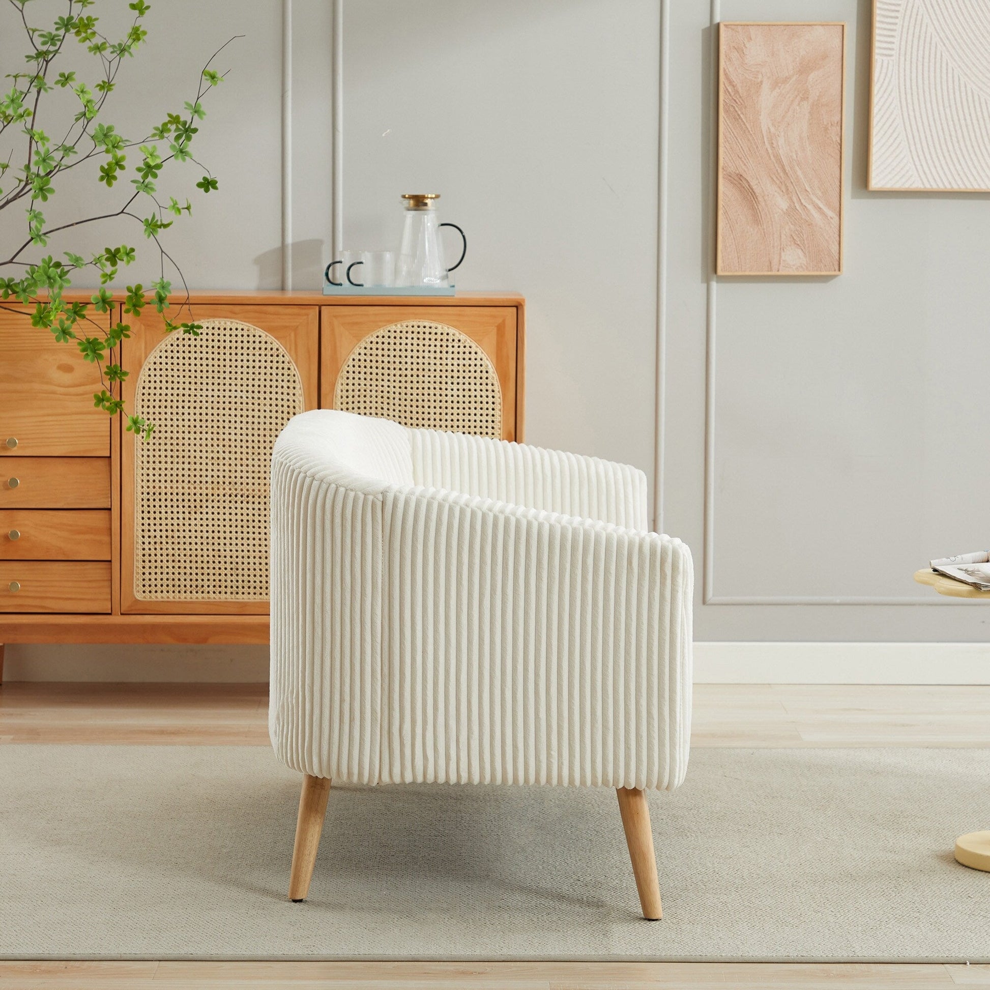 Canapé Loveseat Moderne 50.78, Canapé 2 Places en Tissu Cordouroy, Loveseat avec Pieds en Bois Naturel
