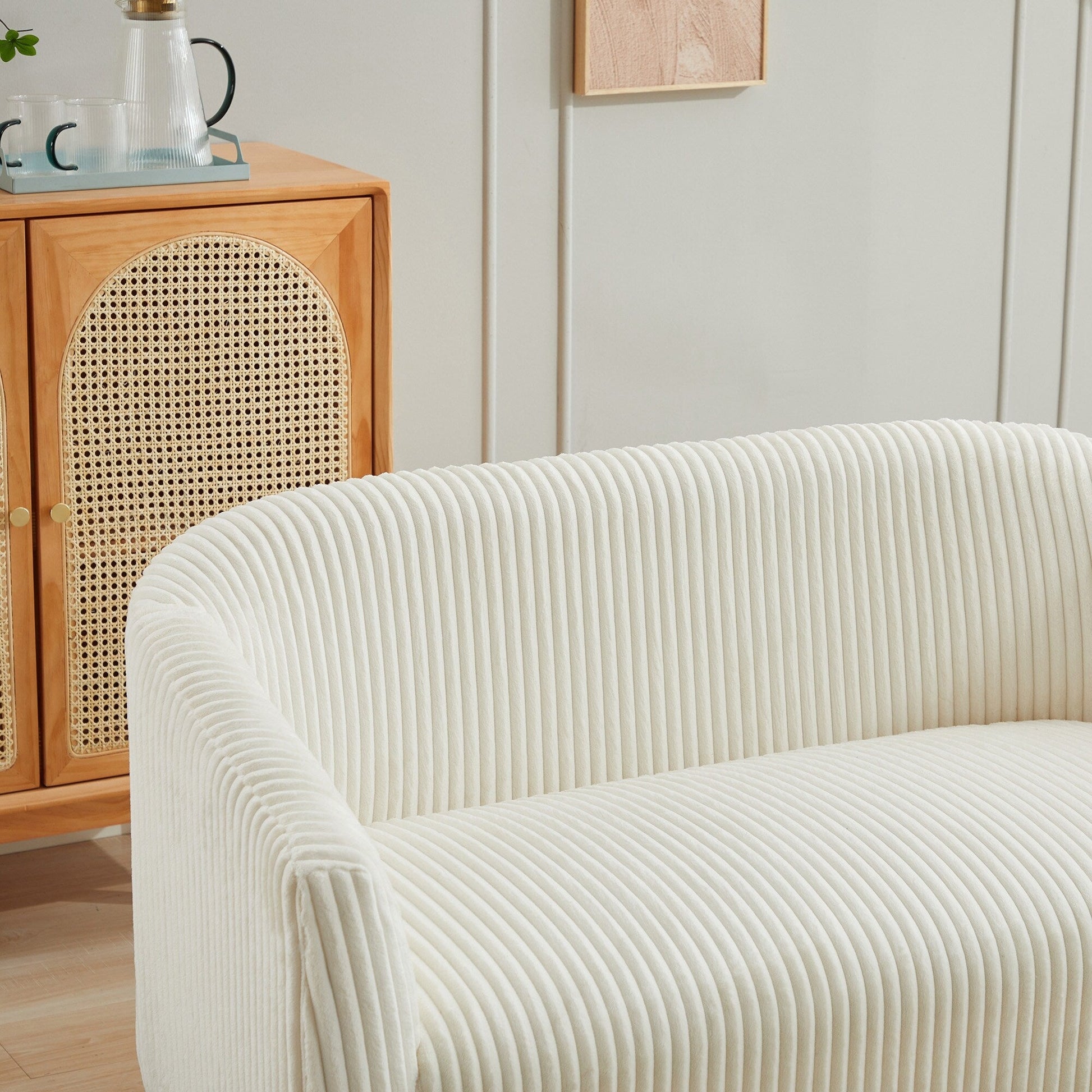 Canapé Loveseat Moderne 50.78, Canapé 2 Places en Tissu Cordouroy, Loveseat avec Pieds en Bois Naturel