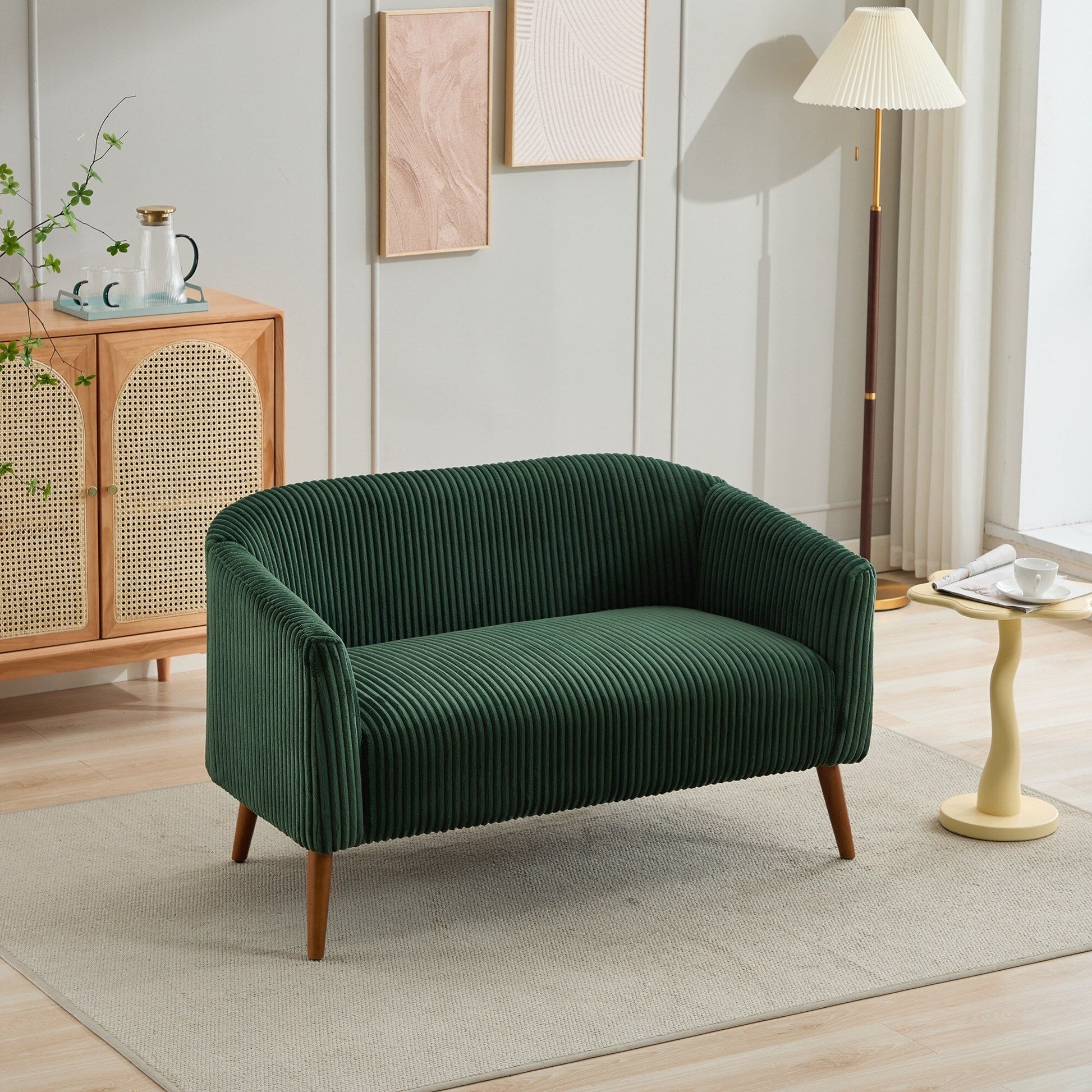 Canapé Loveseat Moderne 50.78, Canapé 2 Places Tapissé en Tissu Cordouroy, Loveseat avec Pieds en Bois de Noyer