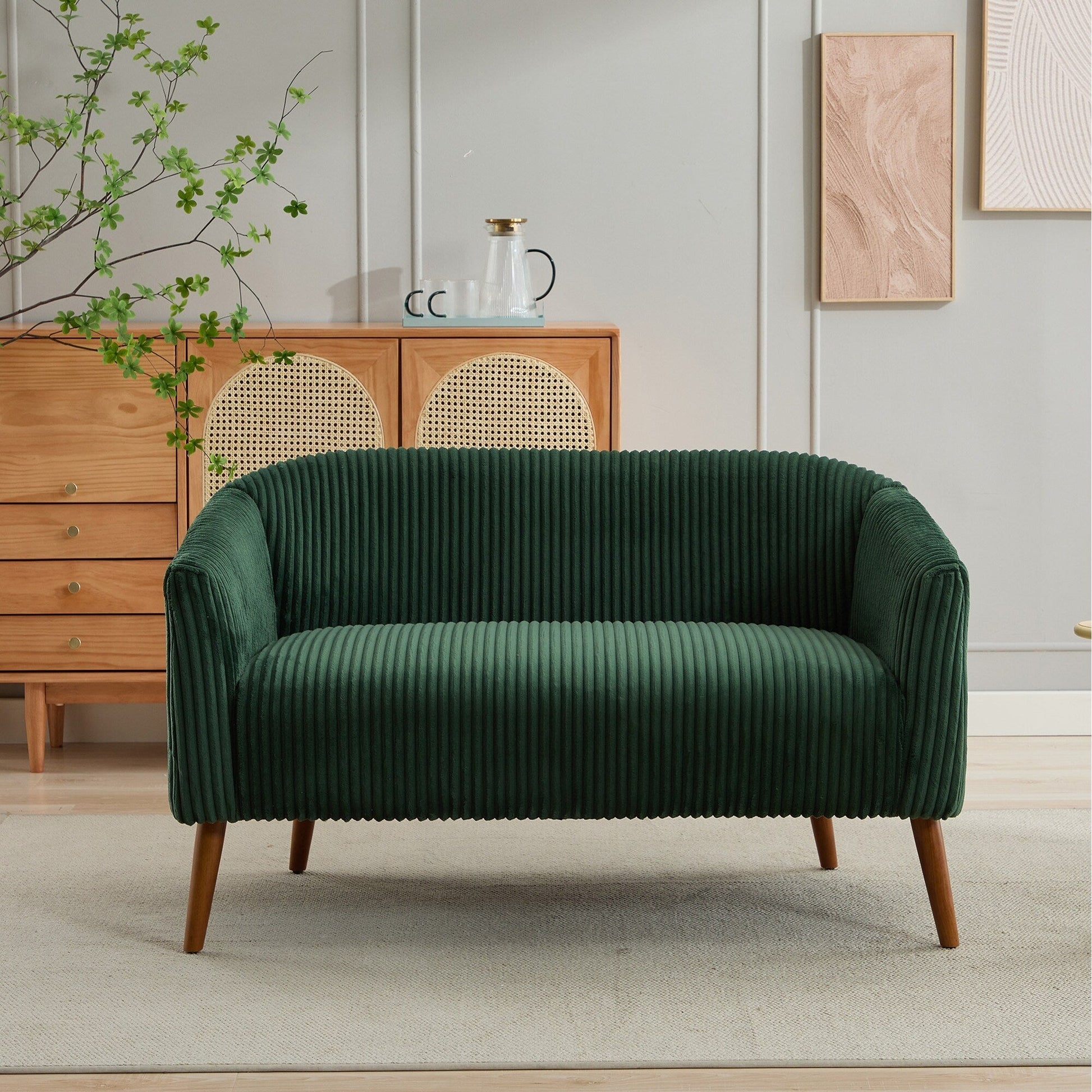 Canapé Loveseat Moderne 50.78, Canapé 2 Places Tapissé en Tissu Cordouroy, Loveseat avec Pieds en Bois de Noyer