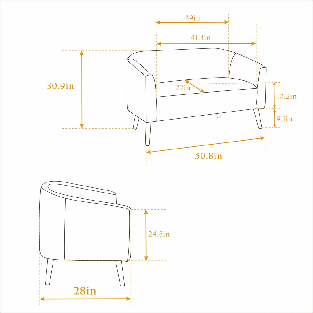 Canapé Loveseat Moderne 50.78, Canapé 2 Places Tapissé en Tissu Cordouroy, Loveseat avec Pieds en Bois de Noyer