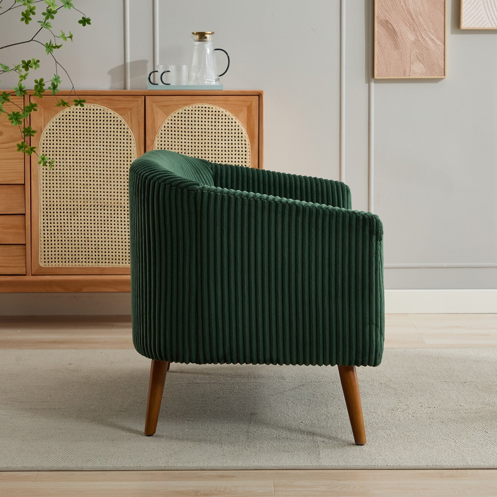 Canapé Loveseat Moderne 50.78, Canapé 2 Places Tapissé en Tissu Cordouroy, Loveseat avec Pieds en Bois de Noyer