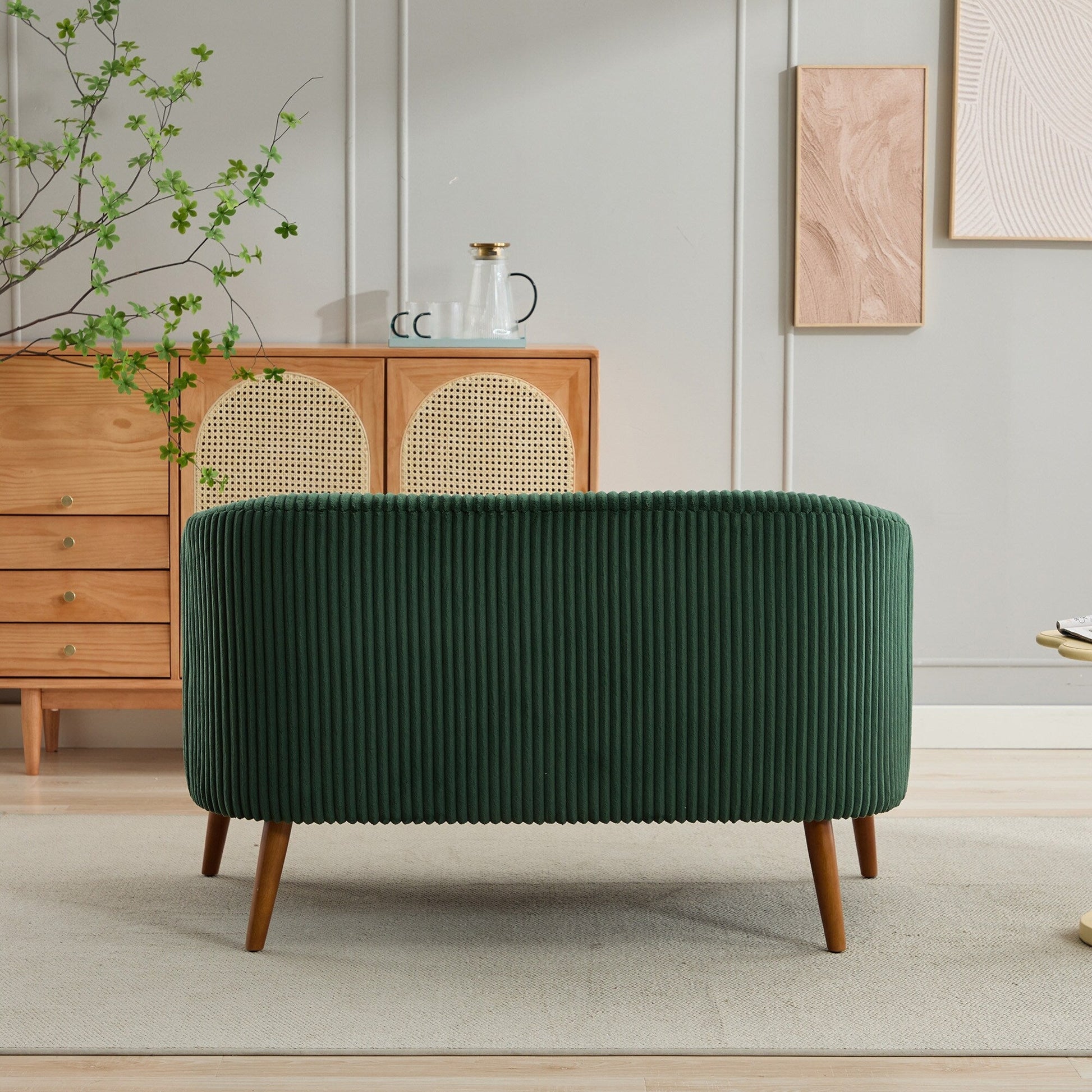 Canapé Loveseat Moderne 50.78, Canapé 2 Places Tapissé en Tissu Cordouroy, Loveseat avec Pieds en Bois de Noyer
