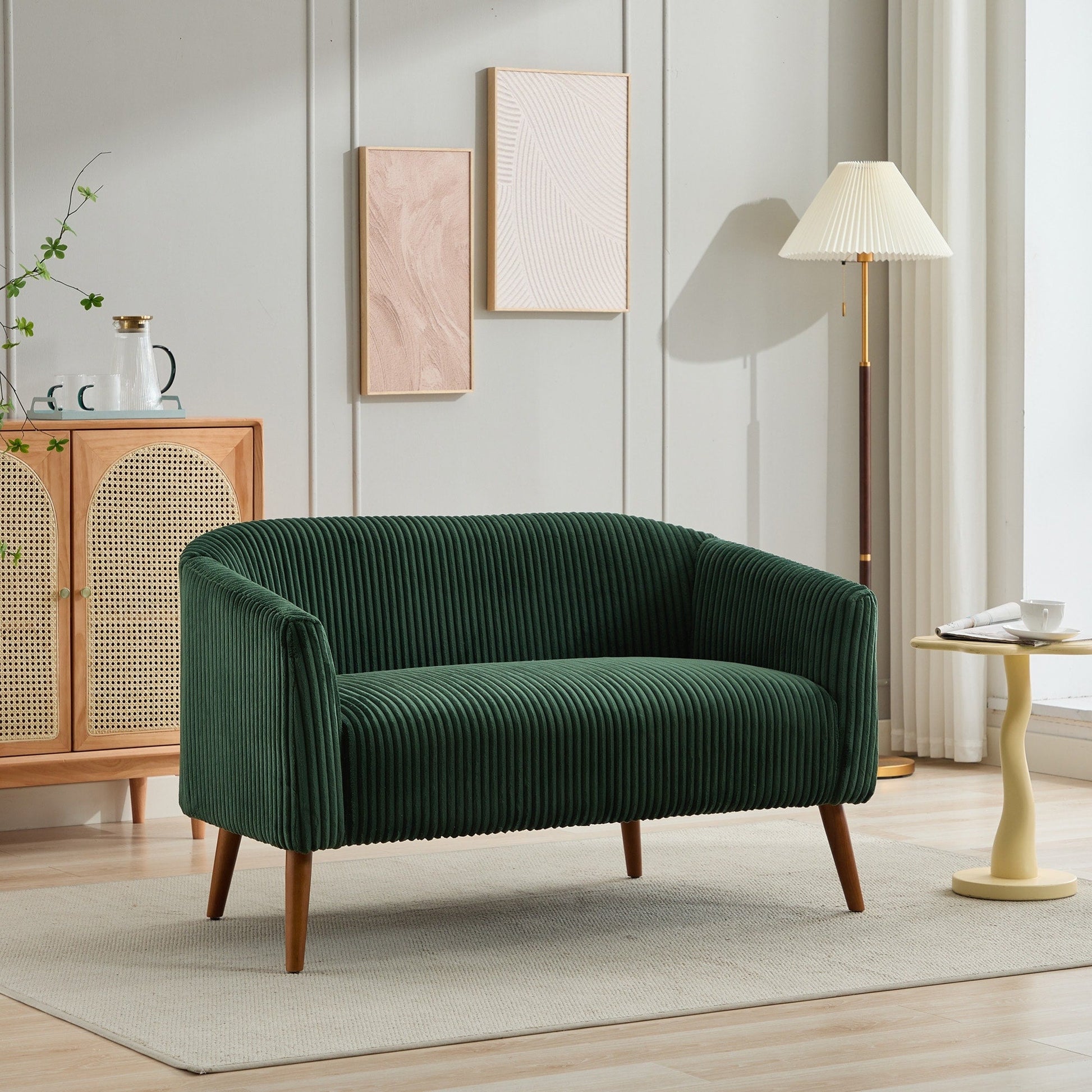 Canapé Loveseat Moderne 50.78, Canapé 2 Places Tapissé en Tissu Cordouroy, Loveseat avec Pieds en Bois de Noyer