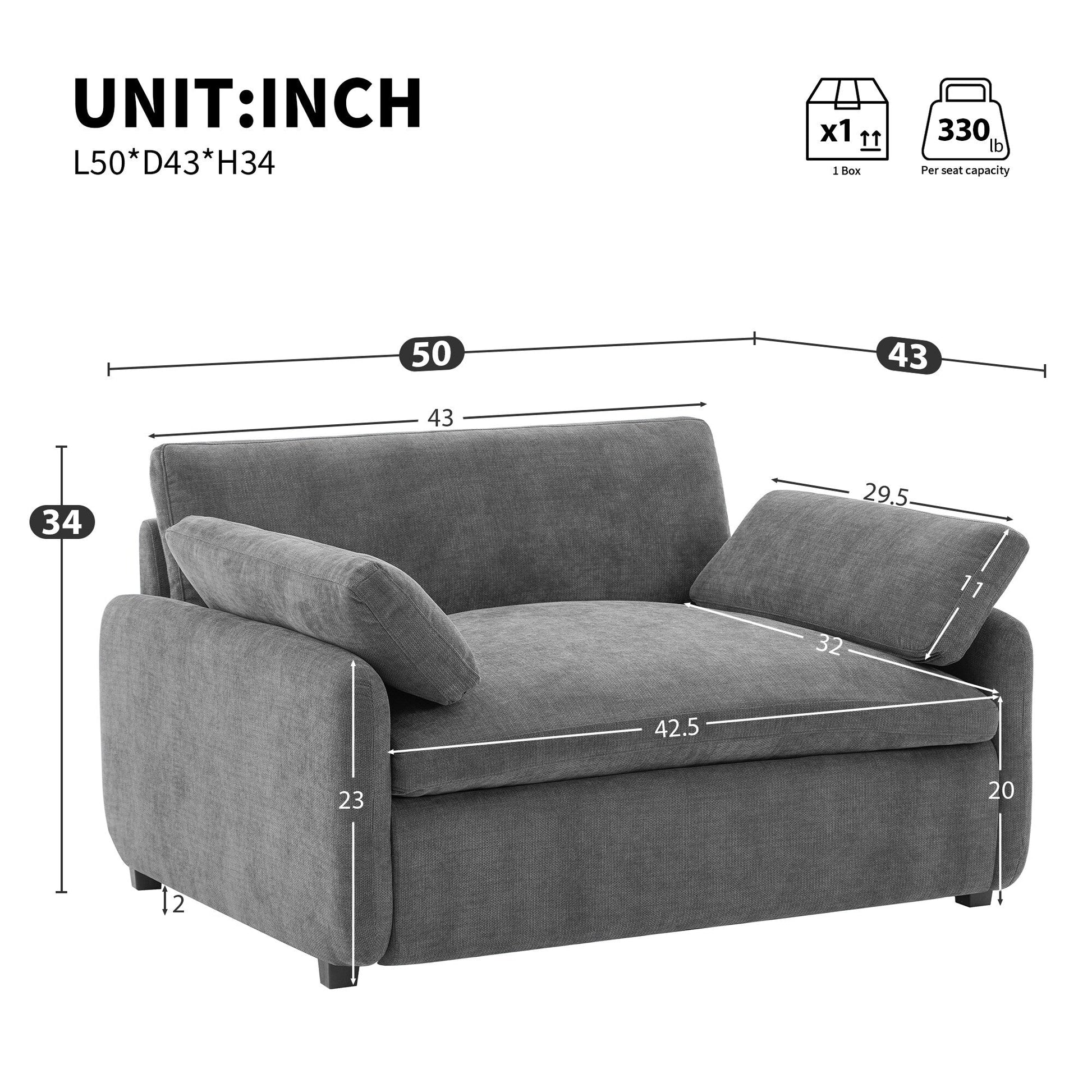 Fauteuil de salon en chenille surdimensionné - Fauteuil à dossier haut et assise profonde avec motif à blocs de couleur et coussins décoratifs