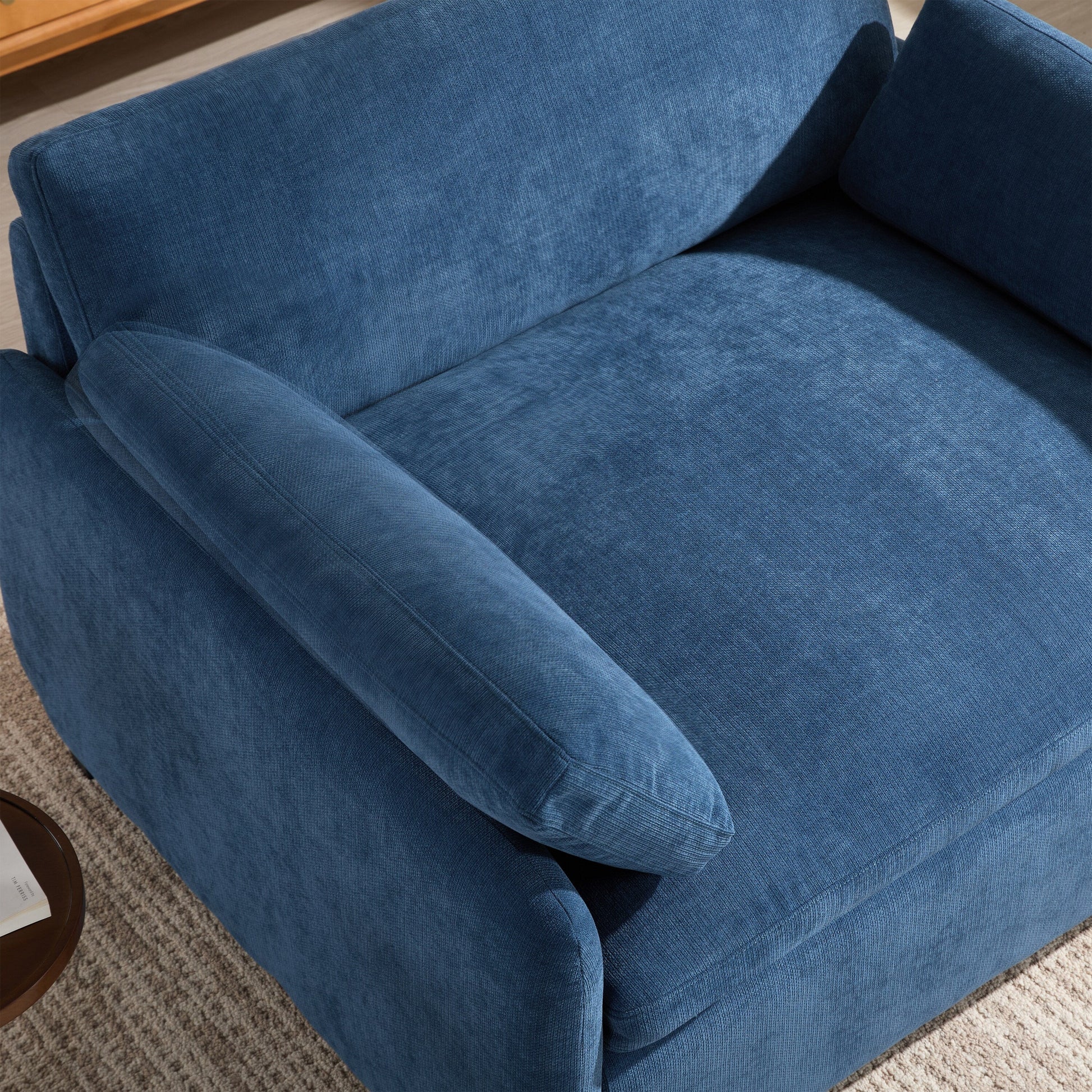 Fauteuil de salon en chenille surdimensionné - Fauteuil à dossier haut et assise profonde avec motif à blocs de couleur et coussins décoratifs