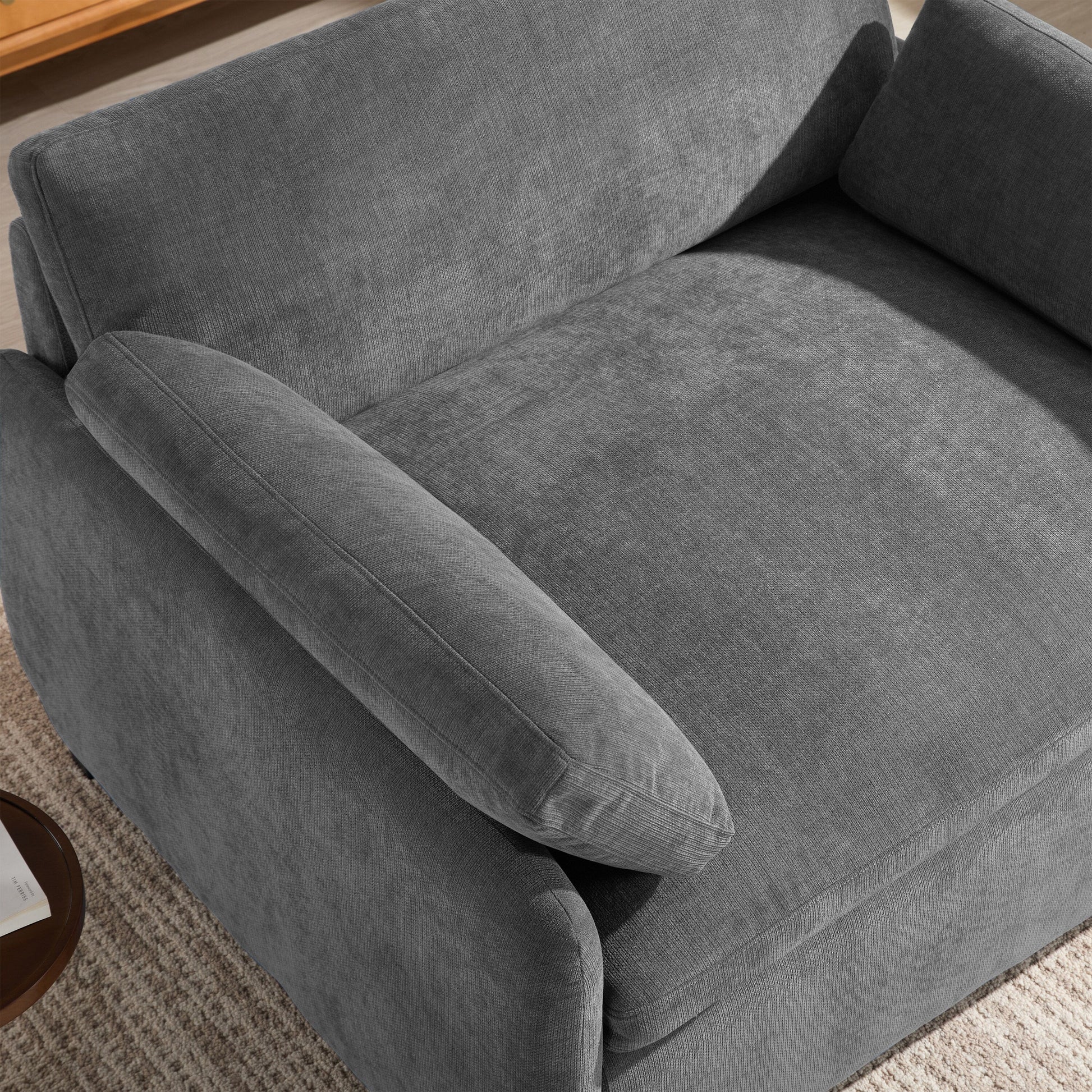 Fauteuil de salon en chenille surdimensionné - Fauteuil à dossier haut et assise profonde avec motif à blocs de couleur et coussins décoratifs