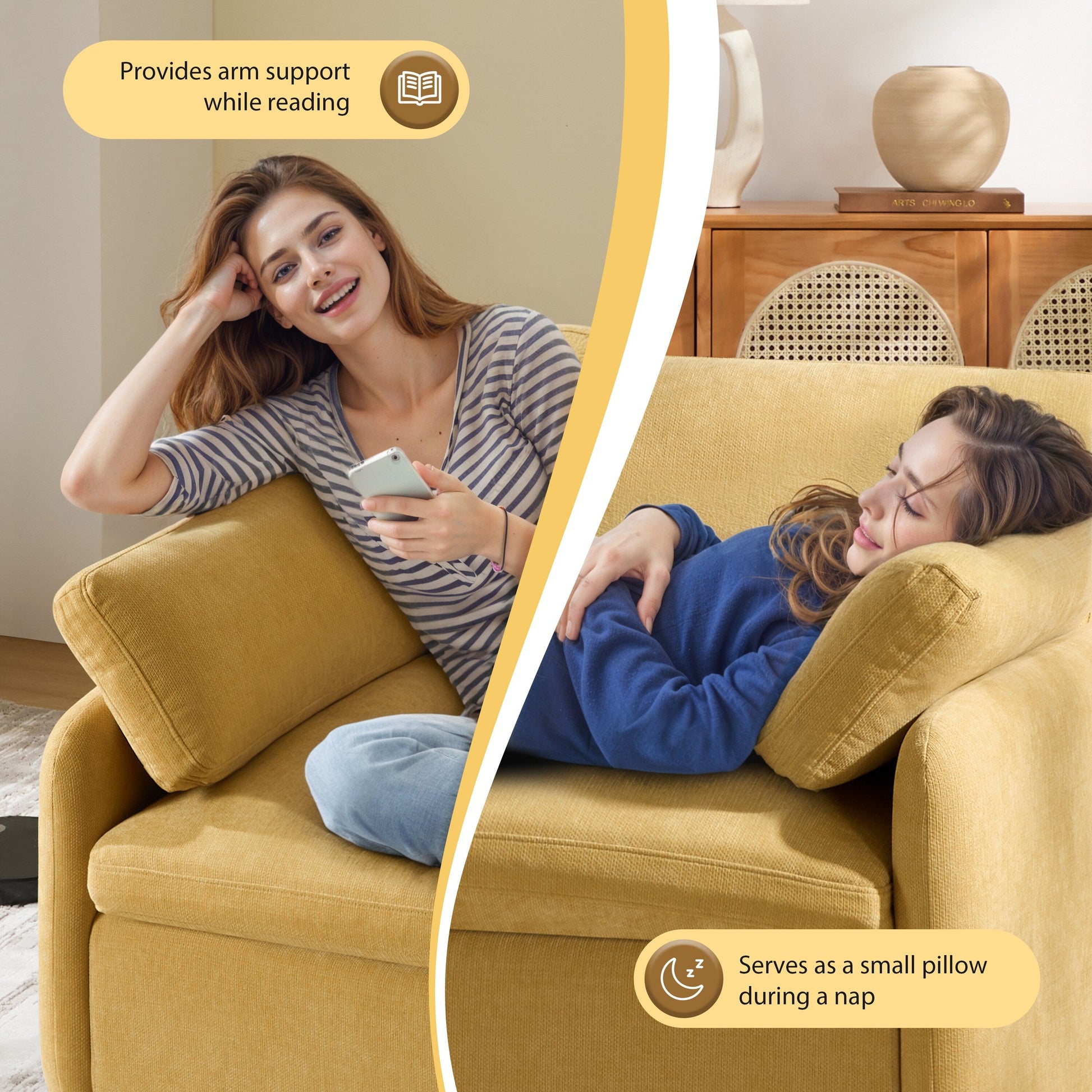Fauteuil de salon en chenille surdimensionné - Fauteuil à dossier haut et assise profonde avec motif à blocs de couleur et coussins décoratifs