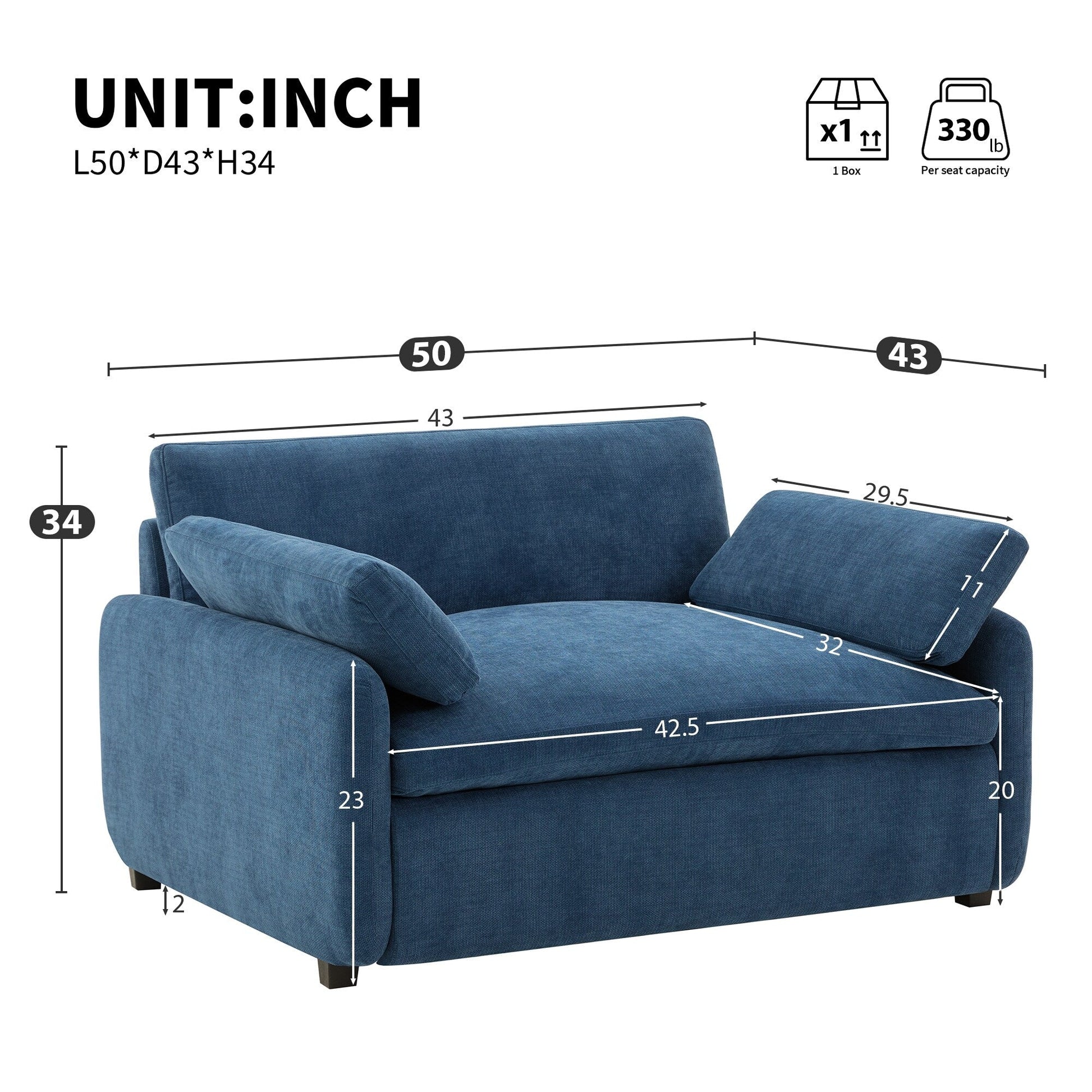 Fauteuil de salon en chenille surdimensionné - Fauteuil à dossier haut et assise profonde avec motif à blocs de couleur et coussins décoratifs