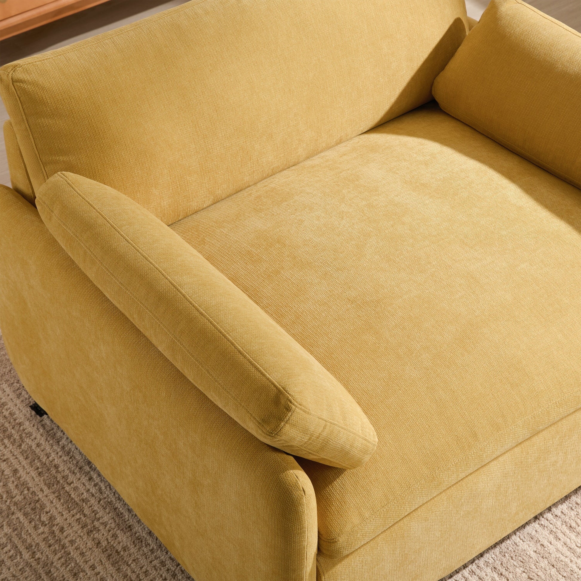 Fauteuil de salon en chenille surdimensionné - Fauteuil à dossier haut et assise profonde avec motif à blocs de couleur et coussins décoratifs