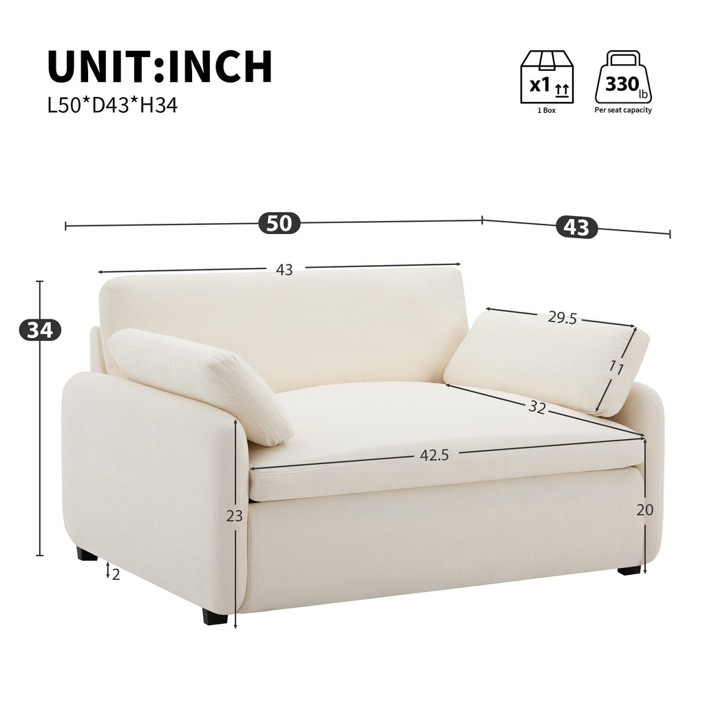 Fauteuil Chenille Surdimensionné 50*43, Fauteuil d'Accent Large et Profond, Fauteuil Confortable Moderne et Tissu Tissé