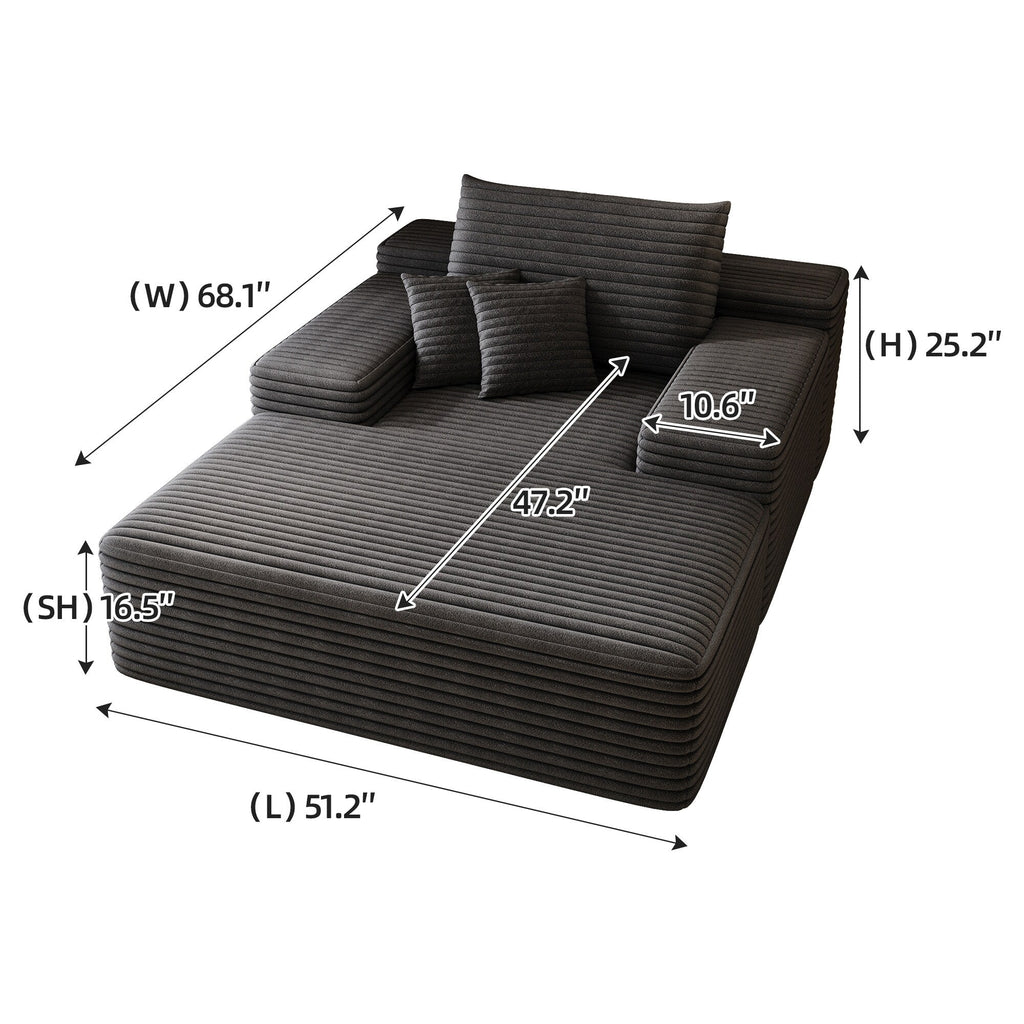51.2 Corduroy 2-Seater Sofa - Cloud-Like Deep Seat, 600lb Capacity, No Assembly Required, with Ergonomic Pillows