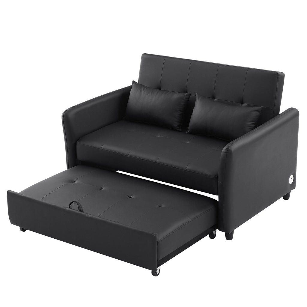 51.57 PU Convertible Sleeper Sofa with 3 USB Ports, 400lb Capacity, and Pull-Out Bed Mechanism