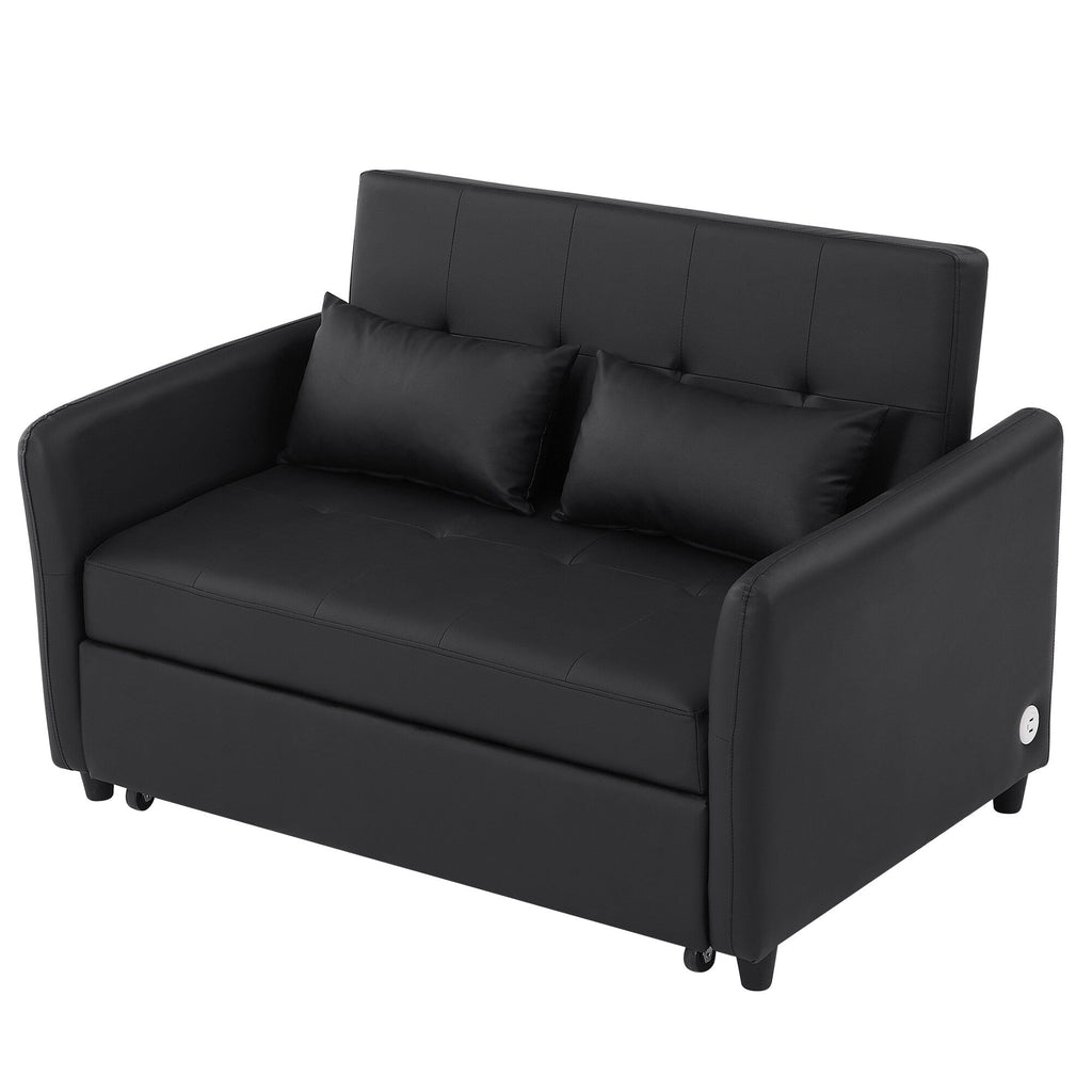 51.57 PU Convertible Sleeper Sofa with 3 USB Ports, 400lb Capacity, and Pull-Out Bed Mechanism