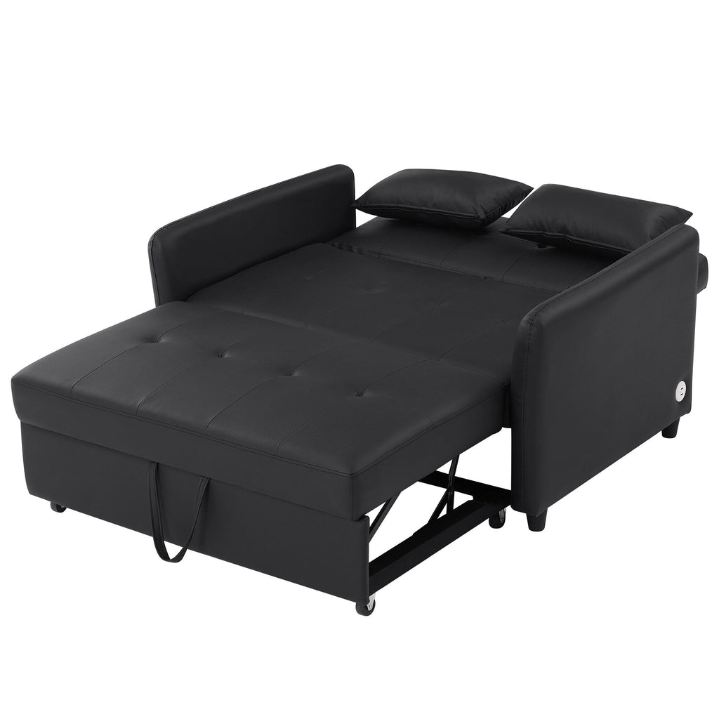 51.57 PU Convertible Sleeper Sofa with 3 USB Ports, 400lb Capacity, and Pull-Out Bed Mechanism