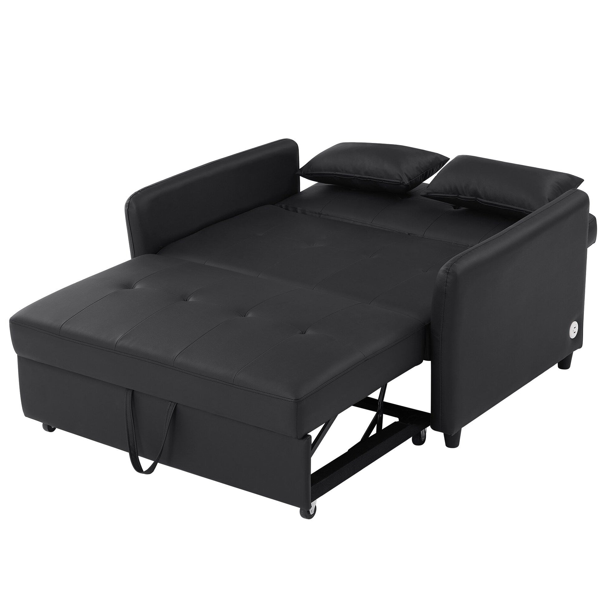 51.57 PU Convertible Sleeper Sofa with 3 USB Ports, 400lb Capacity, and Pull-Out Bed Mechanism
