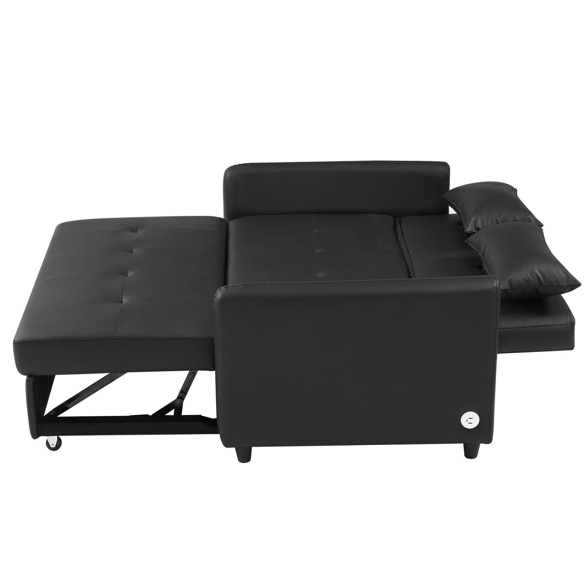 51.57 PU Convertible Sleeper Sofa with 3 USB Ports, 400lb Capacity, and Pull-Out Bed Mechanism
