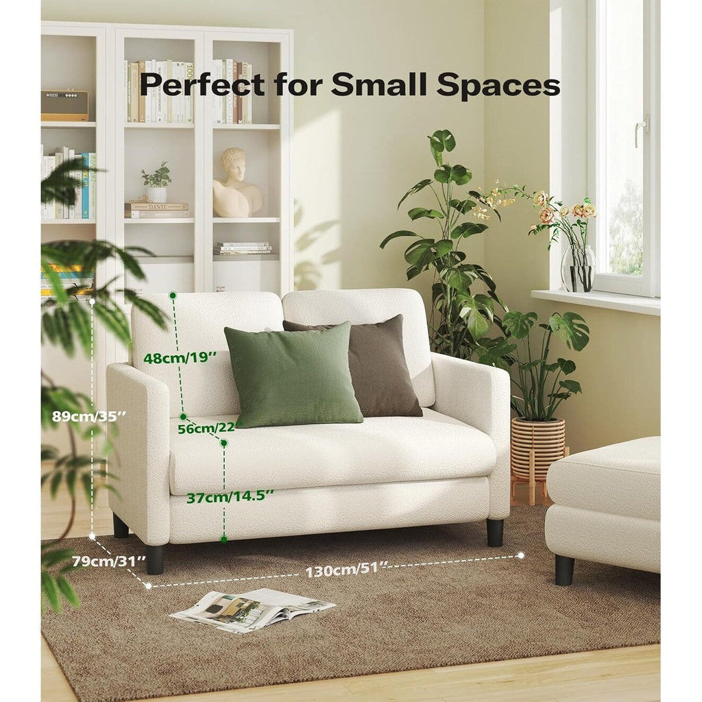 Canapé 2 places Teddy confortable de 51 pouces pour petits espaces - Structure entièrement en bois, canapé sans outil pour chambre à coucher et salon, beige