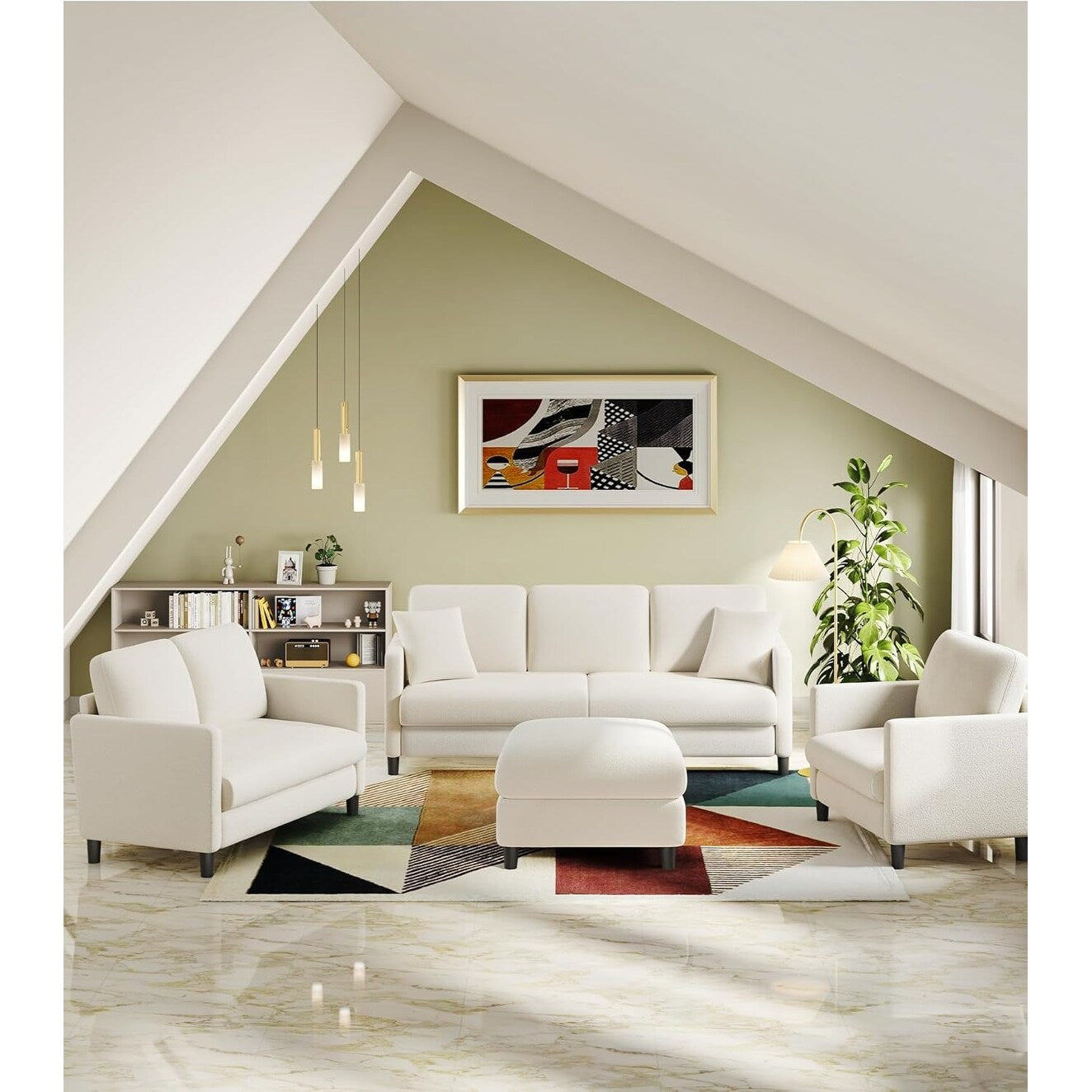 Canapé 2 places Teddy confortable de 51 pouces pour petits espaces - Structure entièrement en bois, canapé sans outil pour chambre à coucher et salon, beige